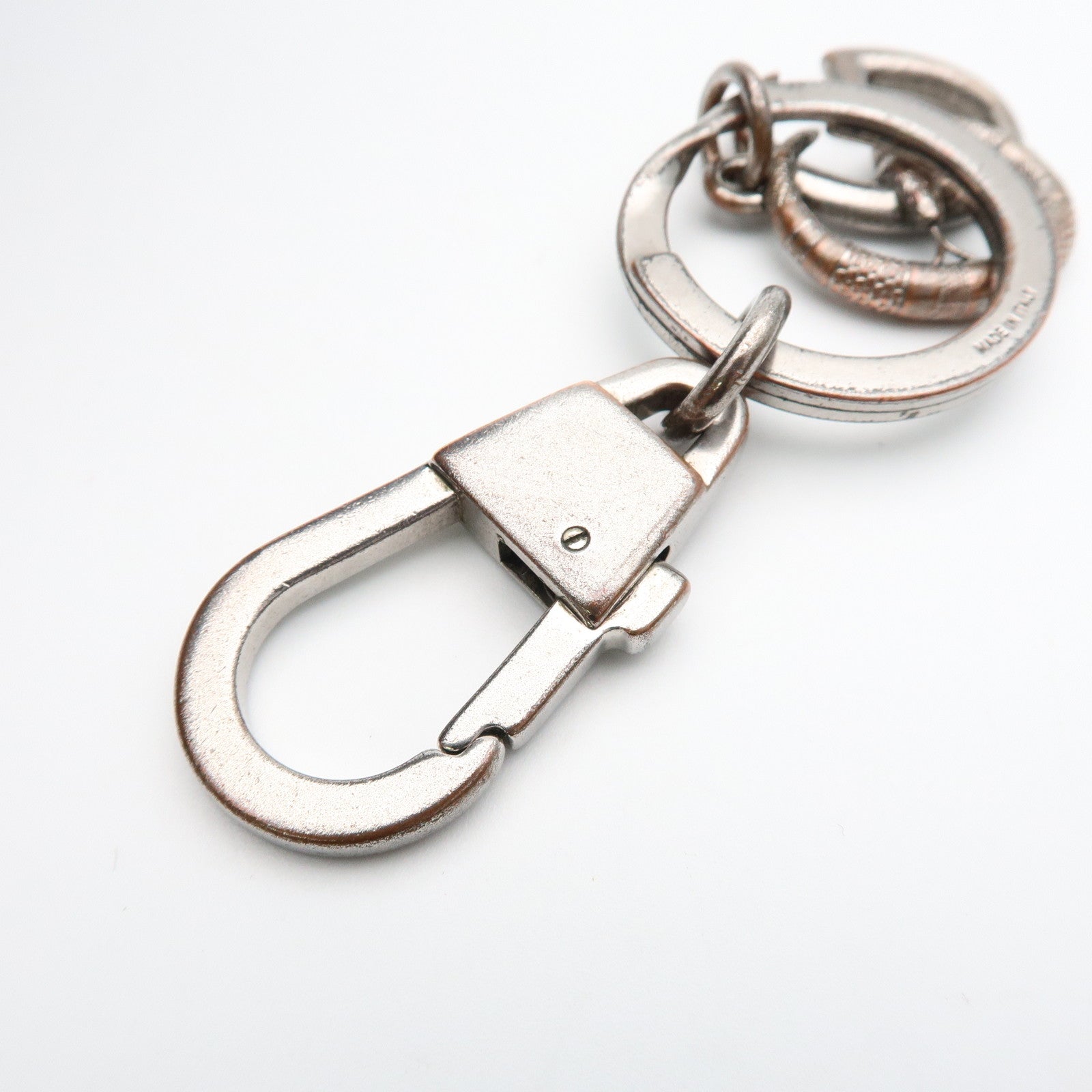 GUCCI Snake Double G Metal Bag Charm Key Holder Silver 325355