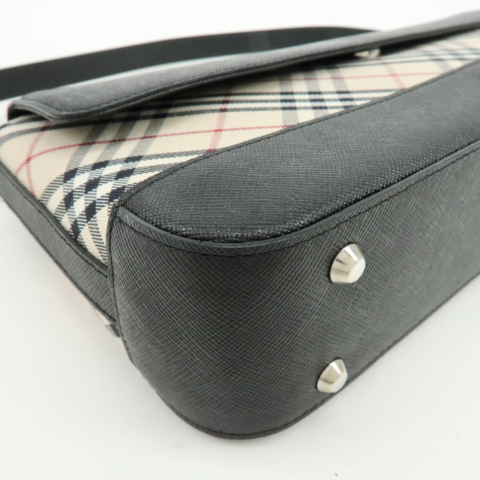 BURBERRY Nova Plaid Canvas Leather Shoulder Hand Bag Beige Black