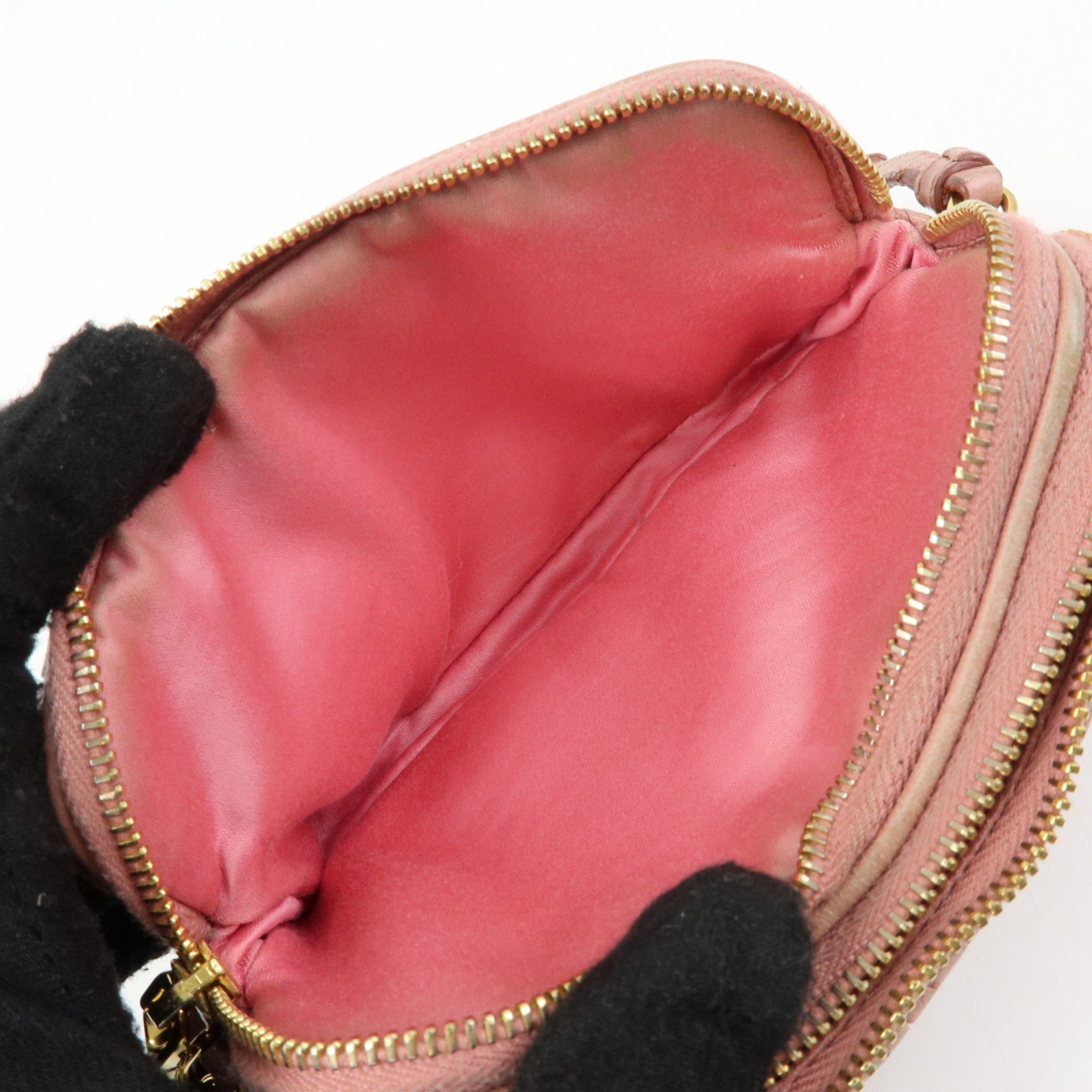 MIU MIU Matelasse Leather Hand Bag Accessory Pouch Pink
