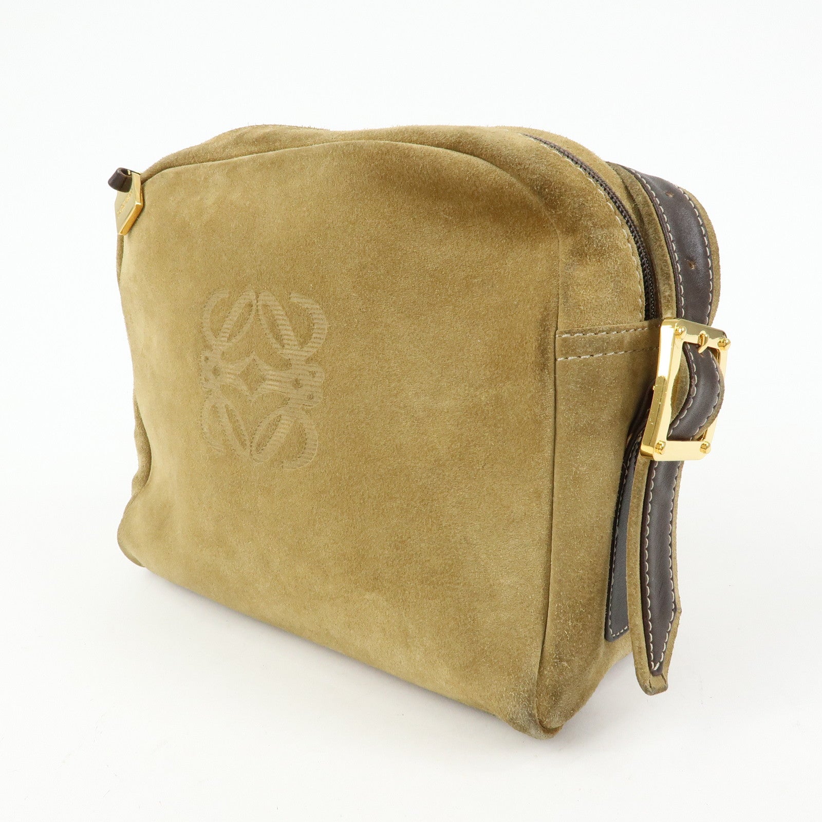 LOEWE Anagram Suede Leather Shoulder Bag Crossbody Bag Beige