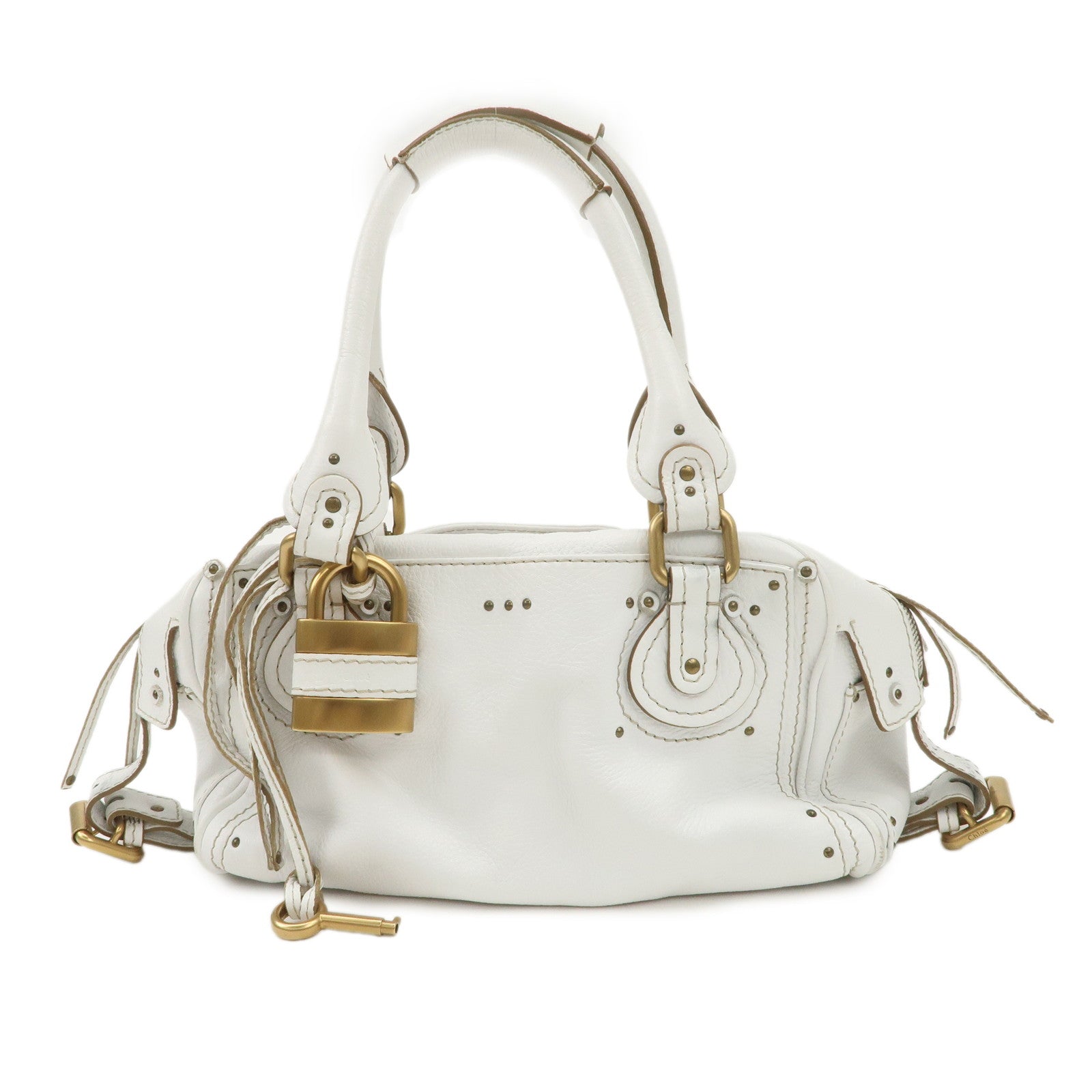 Chloe Padington Leather Hand Bag Shoulder Bag White Used