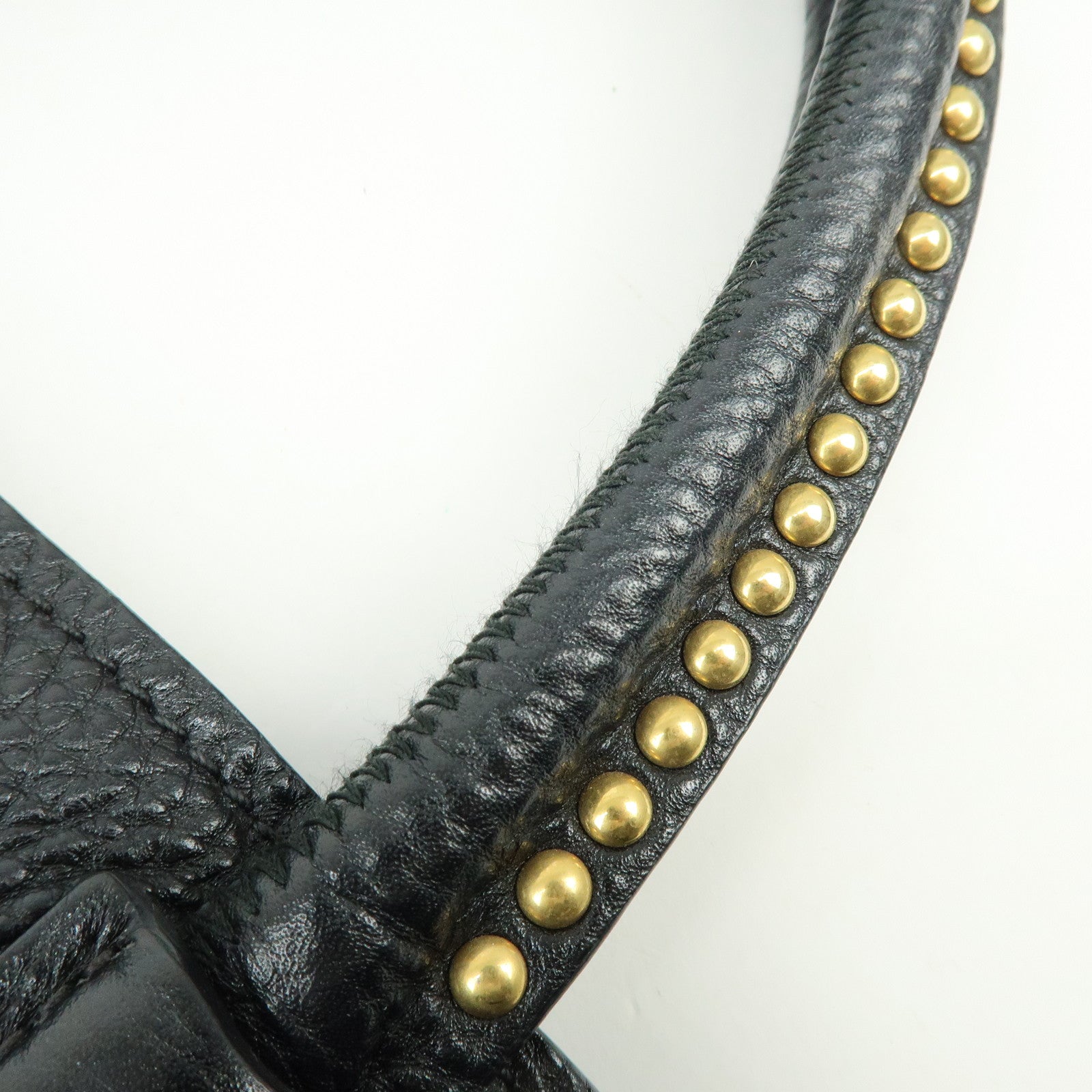 MIU MIU Logo Leather 2Way Bag Hand Bag Shoulder Bag Studs Black