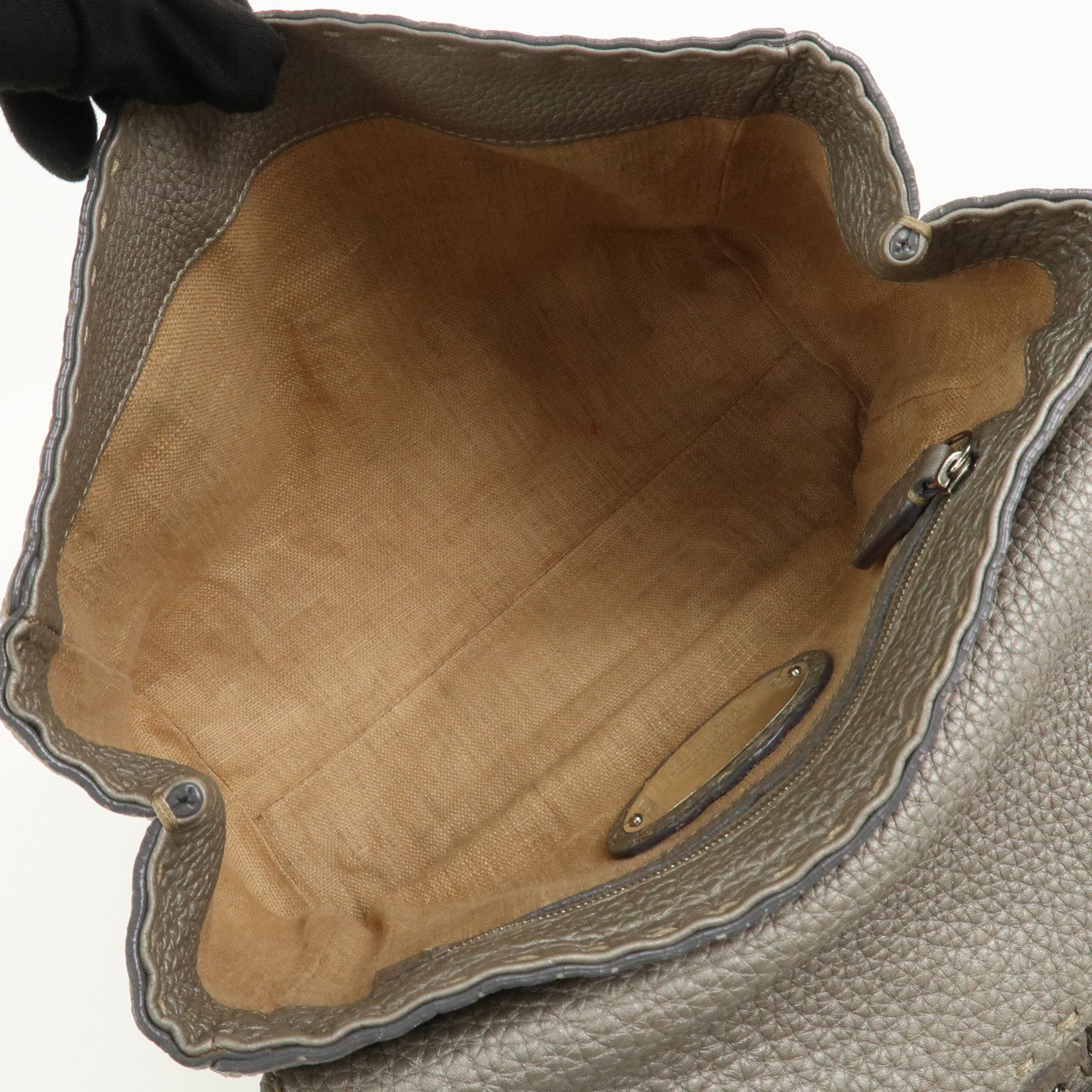 FENDI Seleria Mini Linda Leather Hand Shoulder Bag Greige 8BR486