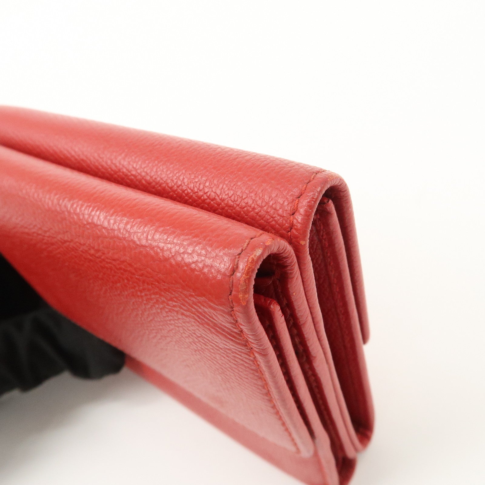 CHANEL COCO Button Leather Double Hook Compact Wallet Red A20902