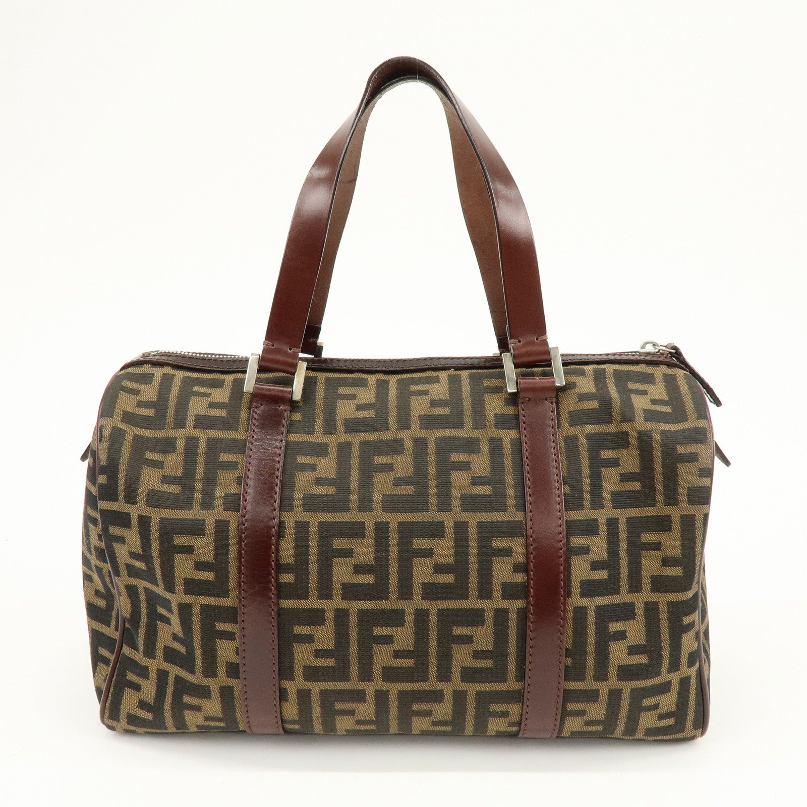 FENDI Zucca Canvas Leather Boston Bag Hand Bag Brown 16327