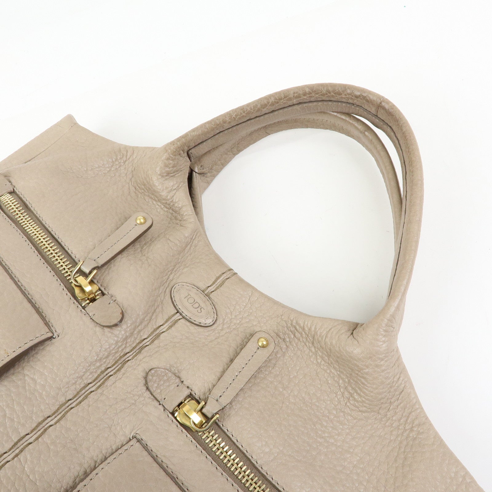 TOD'S Leather Tote Bag Shoulder Bag Hand Bag Greige