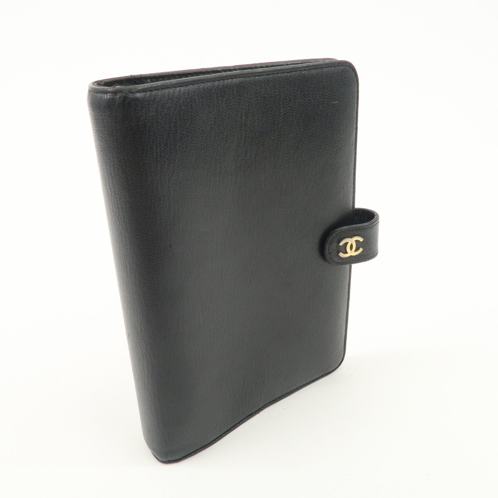 CHANEL COCO Mark Leather Planner Cover Black Gold Hardware Used