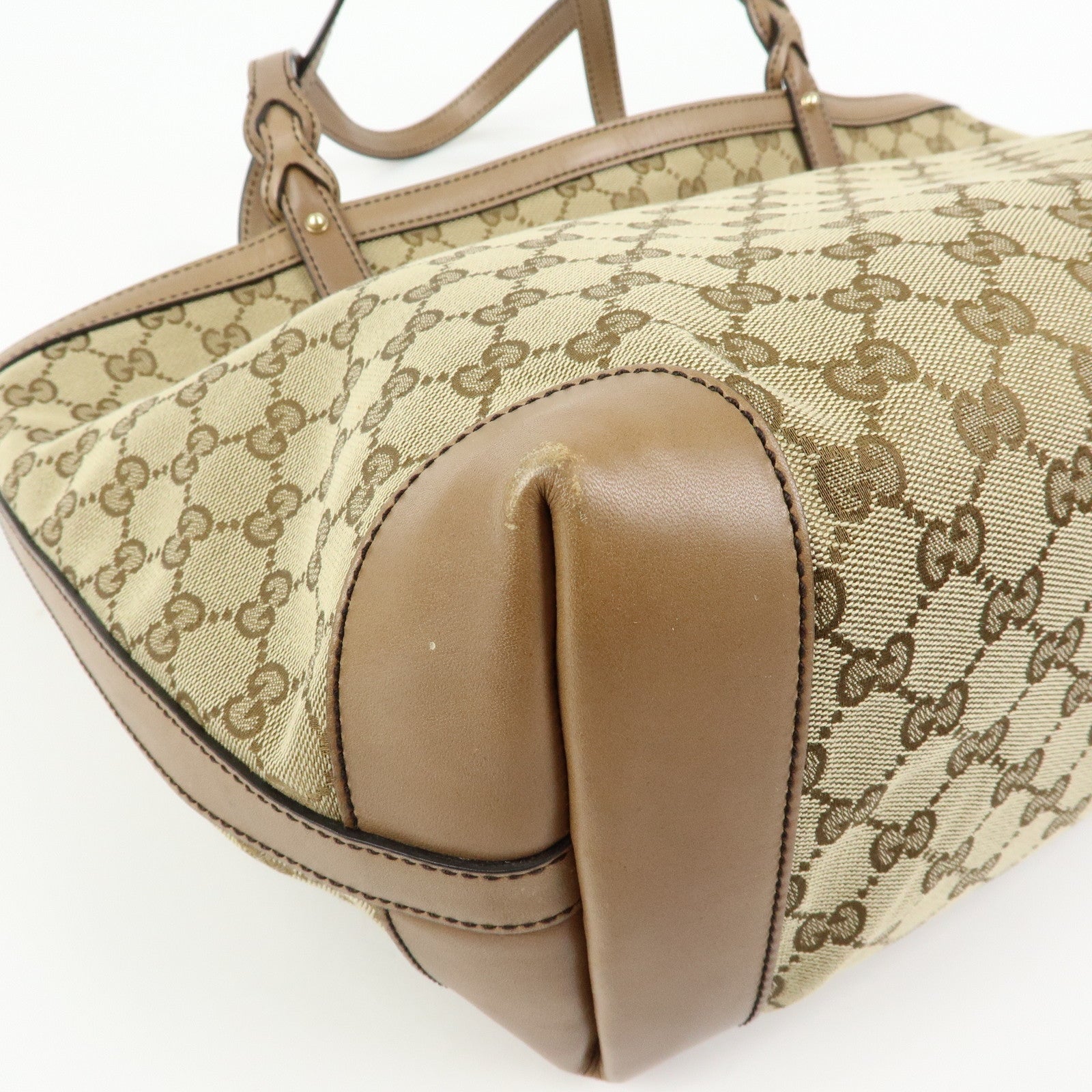 GUCCI GG Canvas Leather Tote Bag Shoulder Bag Beige 247209