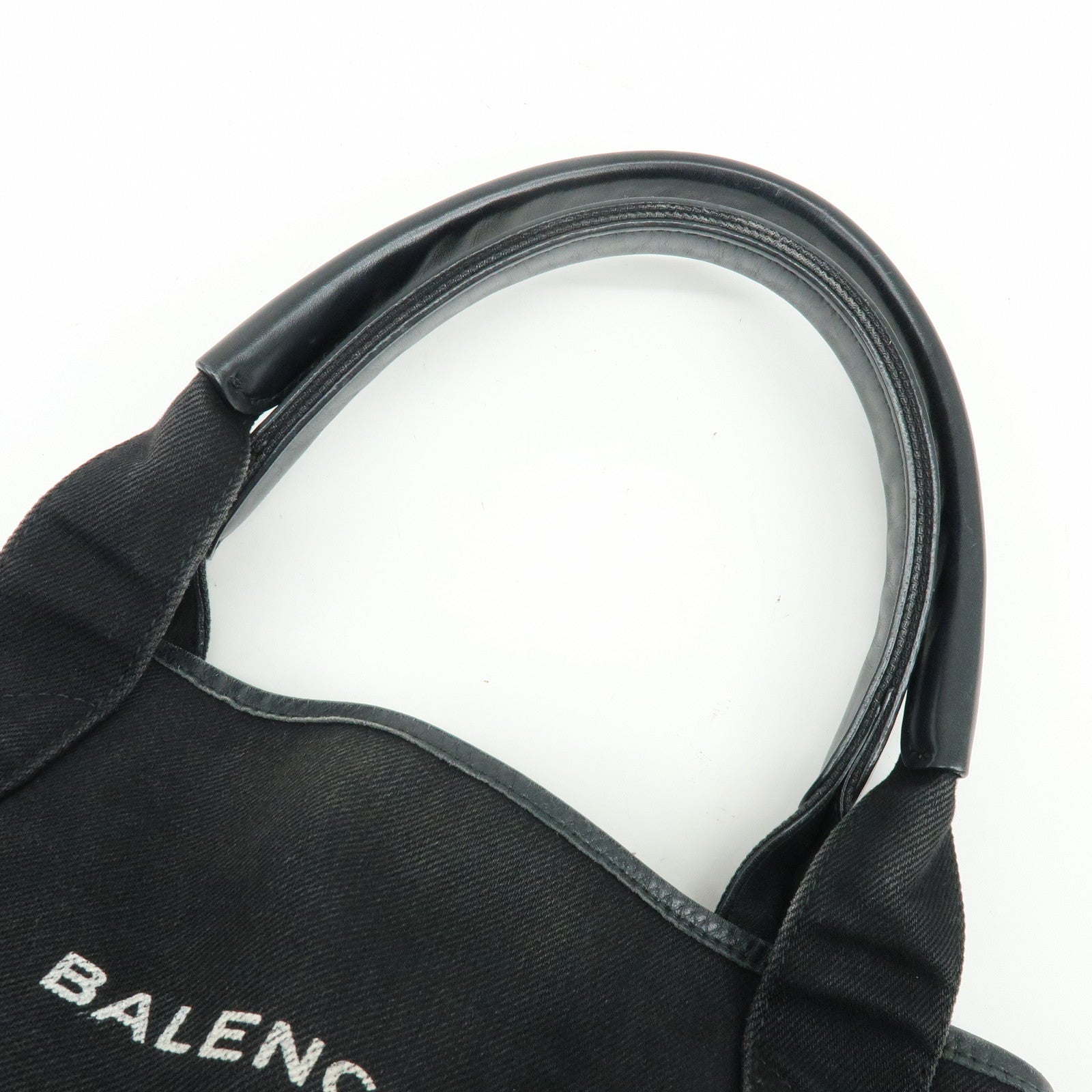 BALENCIAGA Navy Cabas Small Canvas Leather Tote Bag Black 339933