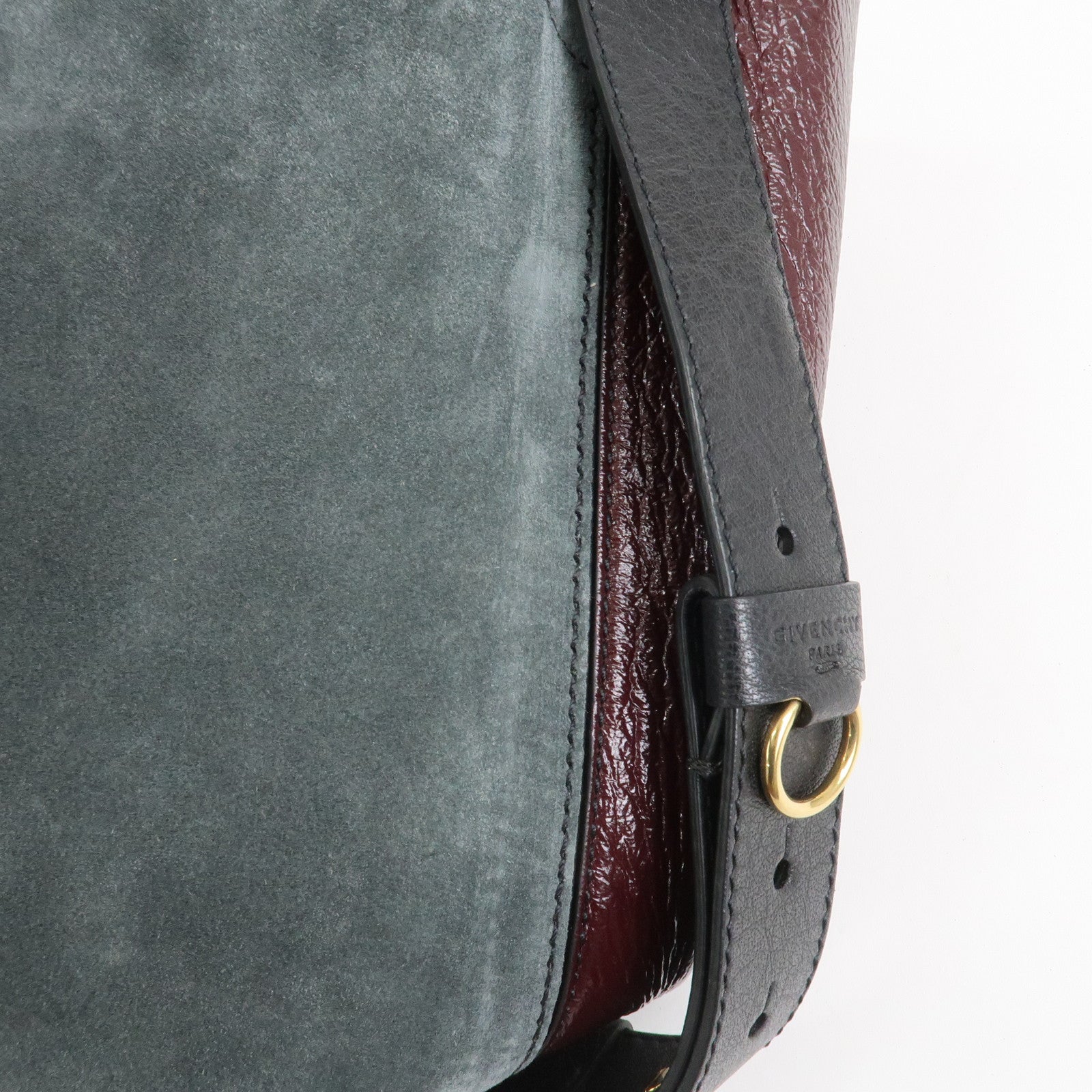 GIVENCHY Suede Leather Hand Bag Shoulder Bag Gray Bordeaux Black