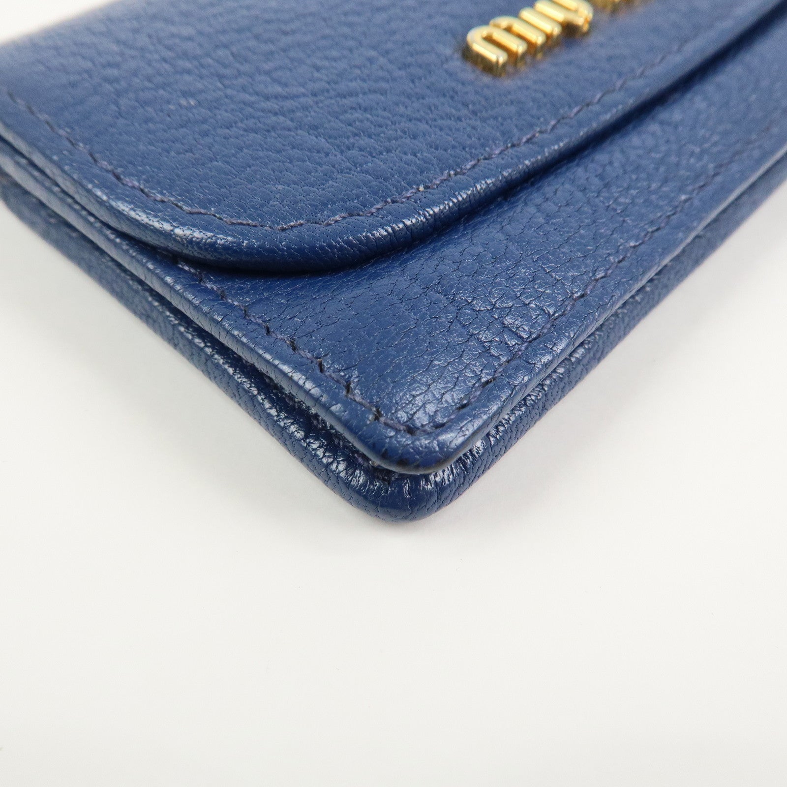 MIU MIU Leather Card Case Card Holder Fragment Case Blue 5M1122