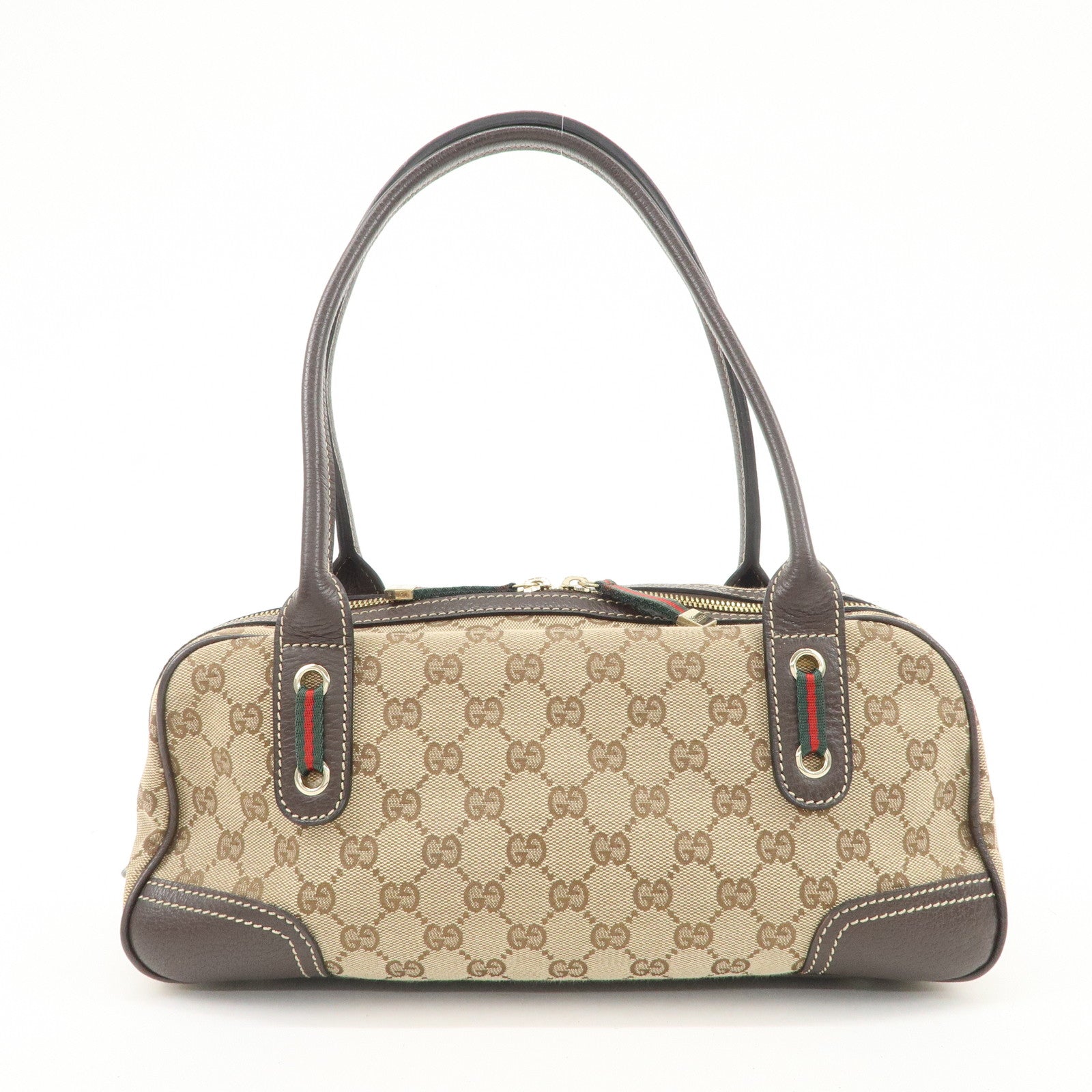 GUCCI Sherry Princy Canvas Leather Boston Bag Beige Brown 161720