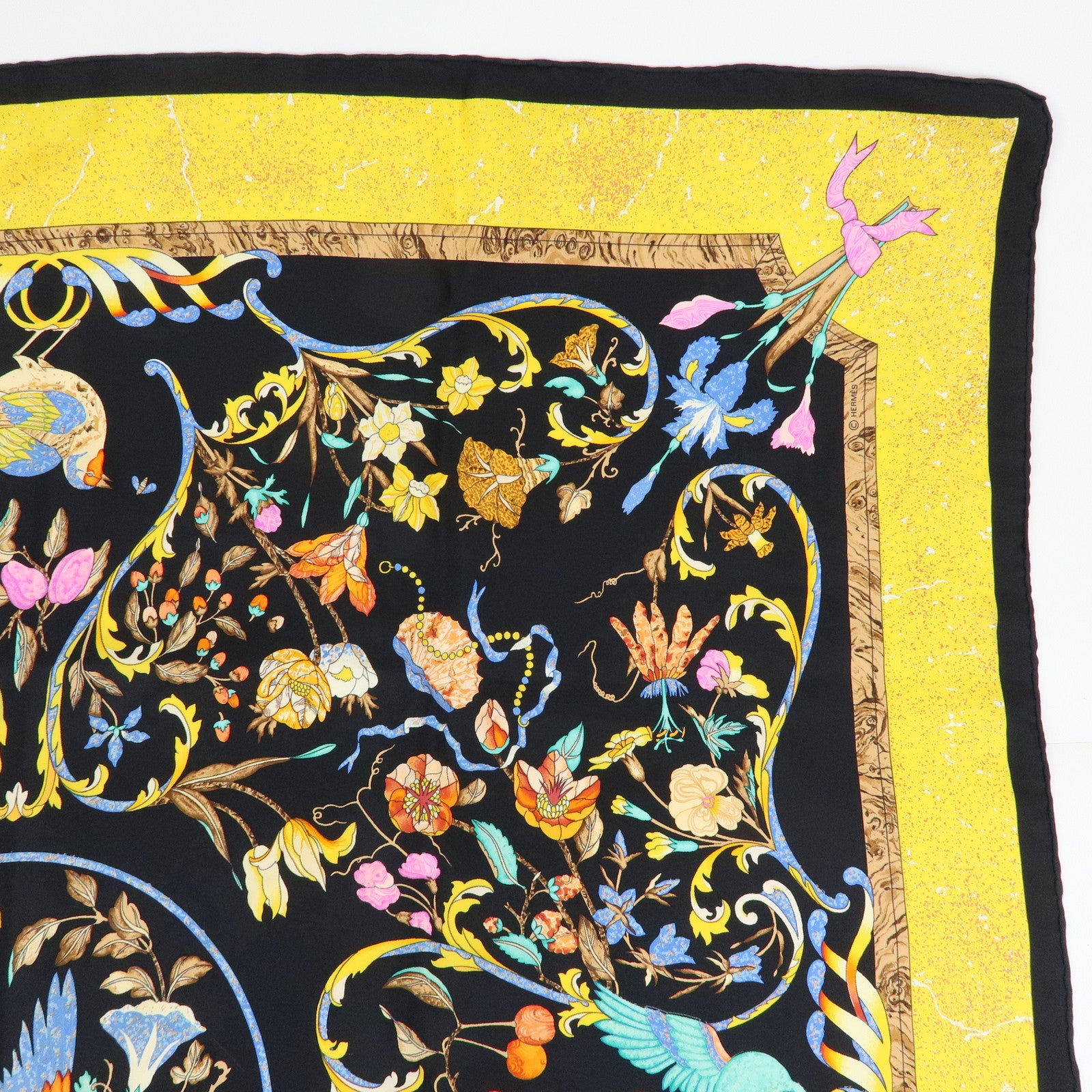 HERMES Carre 90 Set of 2 Silk 100% Scarf Black Navy Yellow