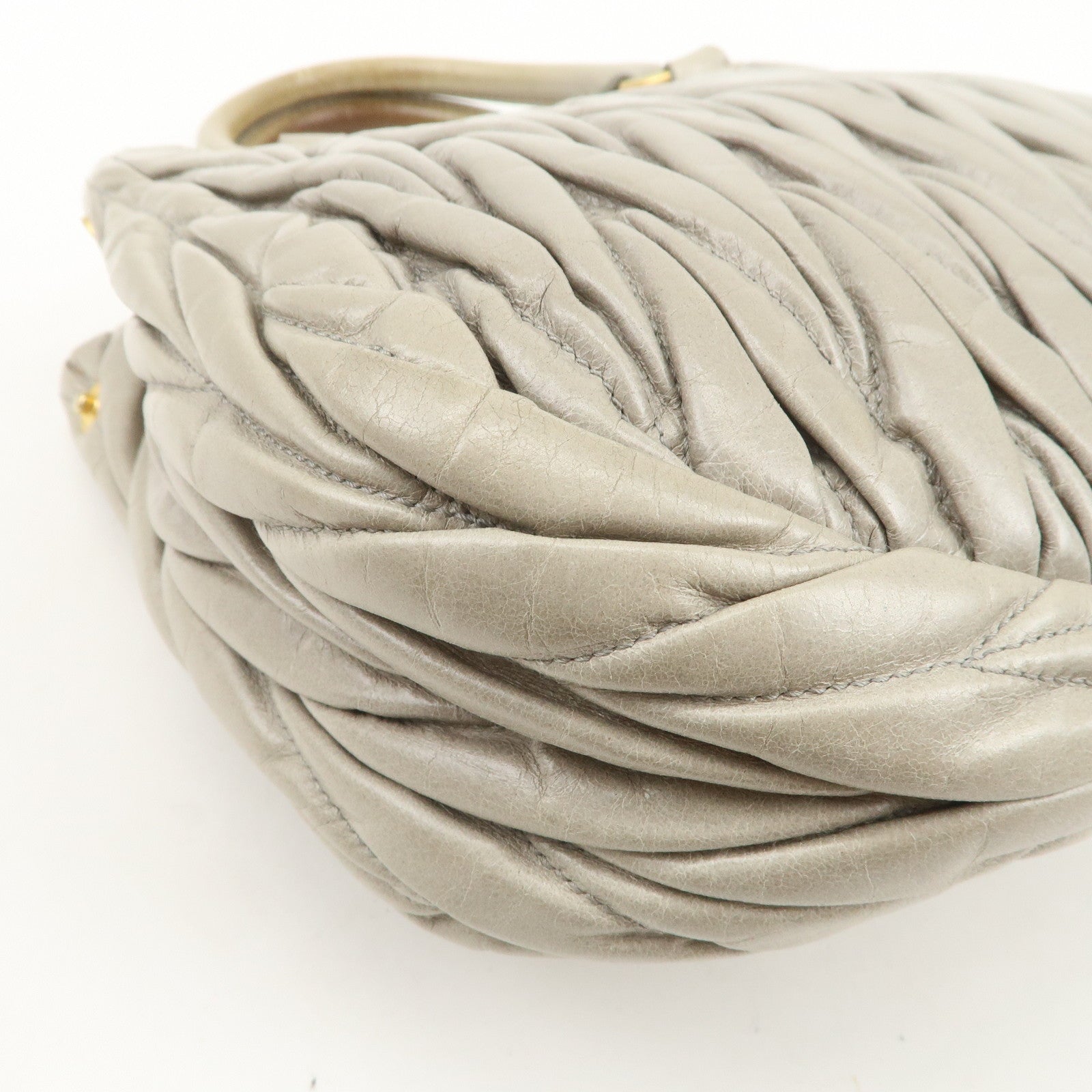 MIU MIU Matelasse Logo Leather 2Way Bag Hand Bag Light Green