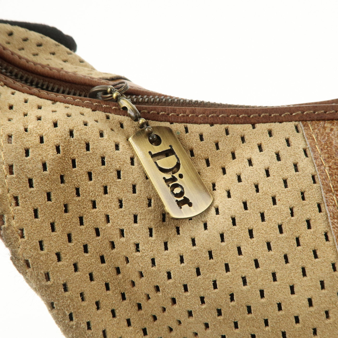Christian Dior Leather Shoulder Bag Hand Bag Brown Beige