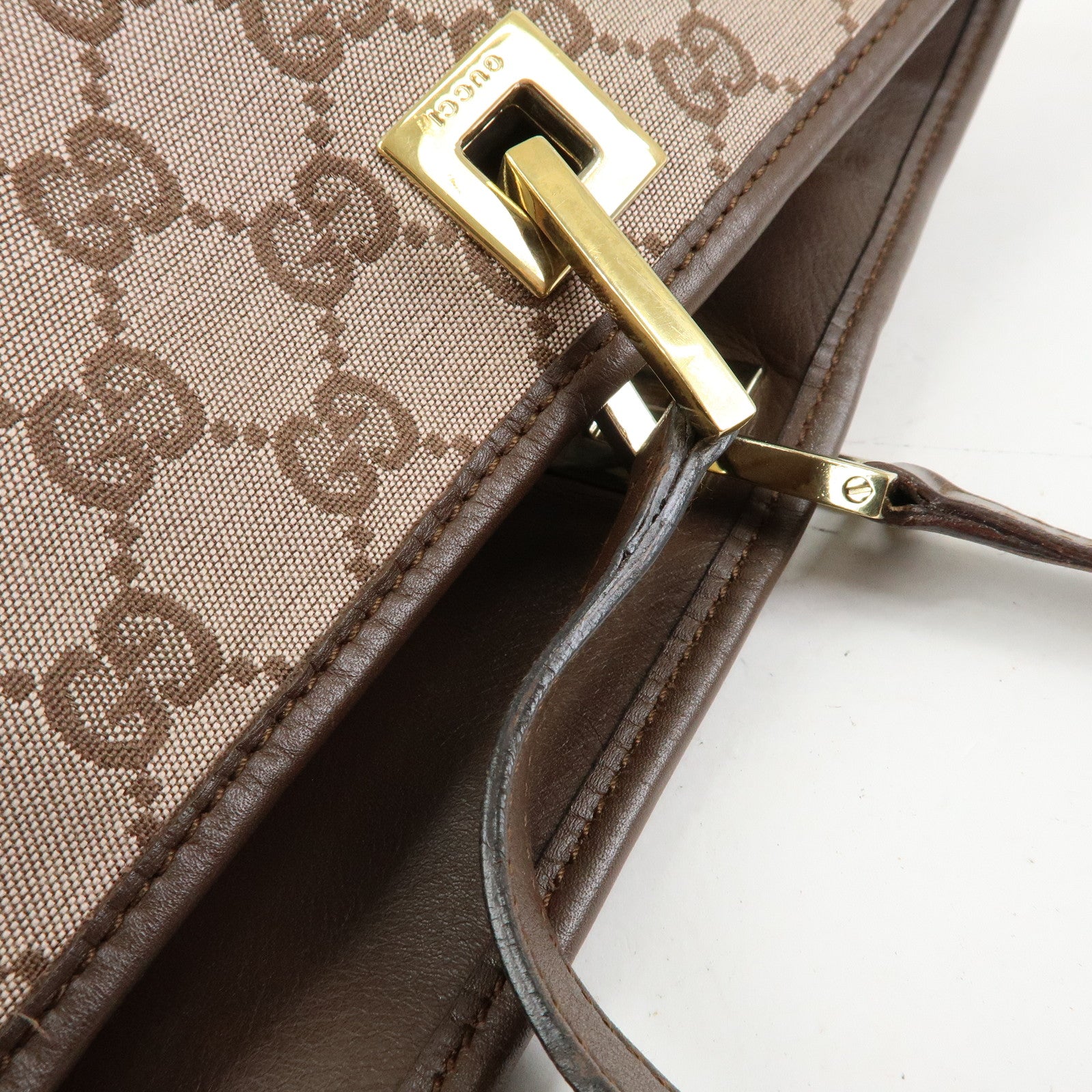 GUCCI GG Canvas Leather Tote Bag Shoulder Bag Brown 002・1098