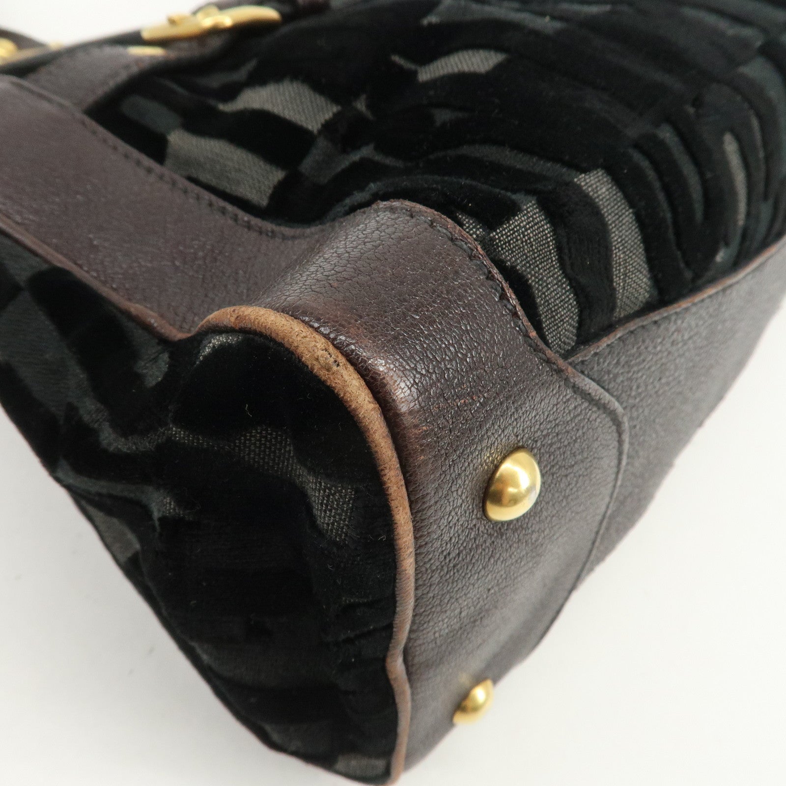 MIU MIU Logo Velour Leather Shoulder Bag Black Brown