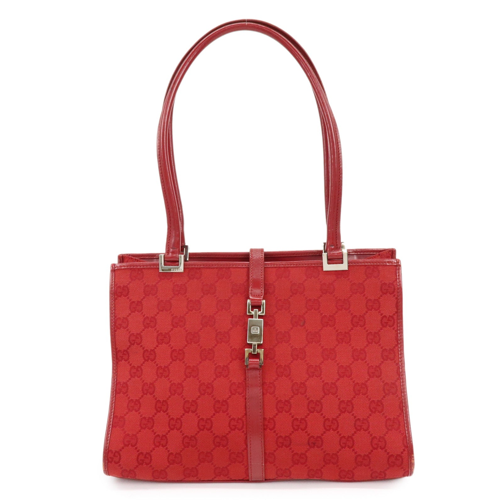 GUCCI Jackie GG Canvas Leather Shoulder Bag Tote Bag Red 002・1073