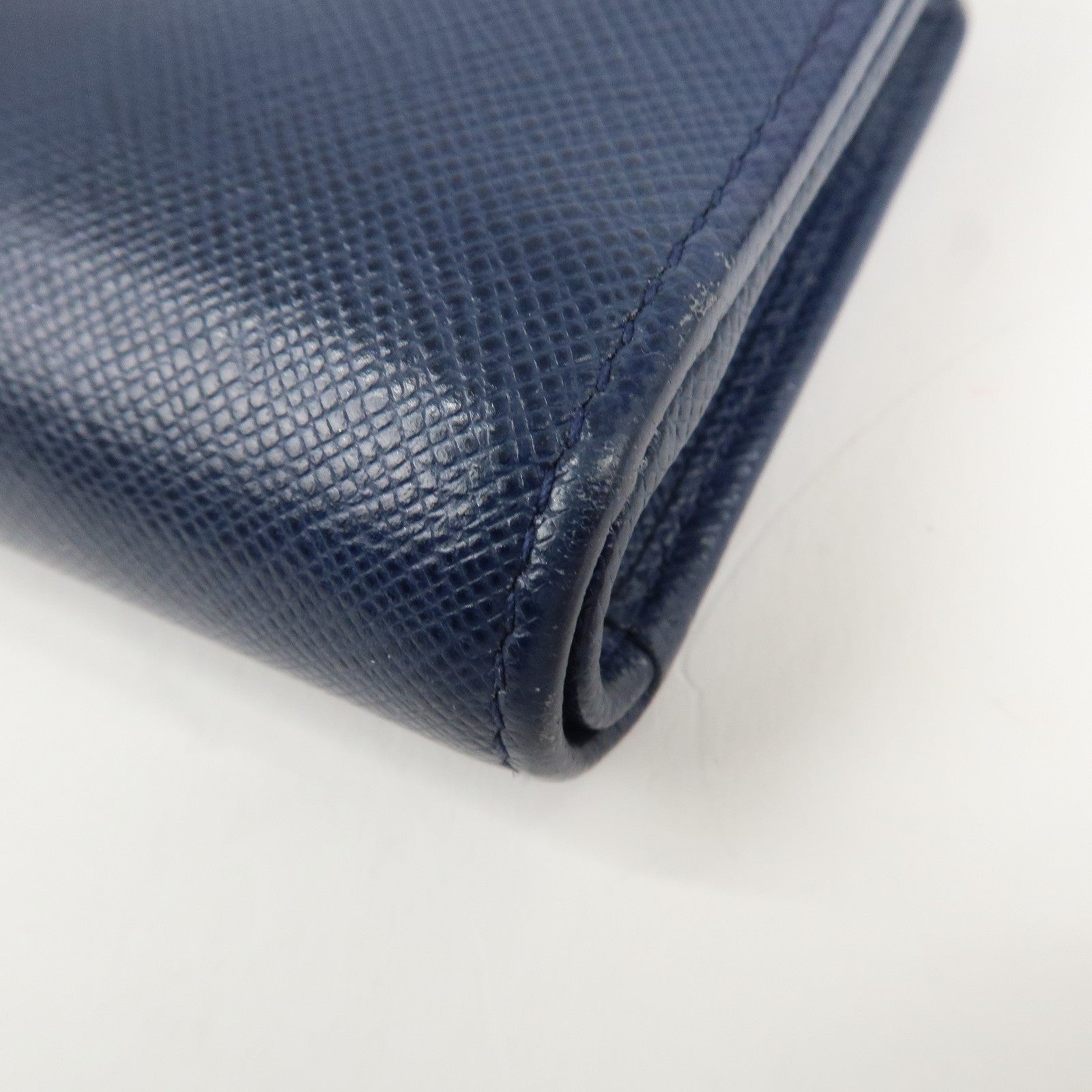 PRADA Logo Saffiano Leather Bi-fold Compact Wallet Navy 1ML018