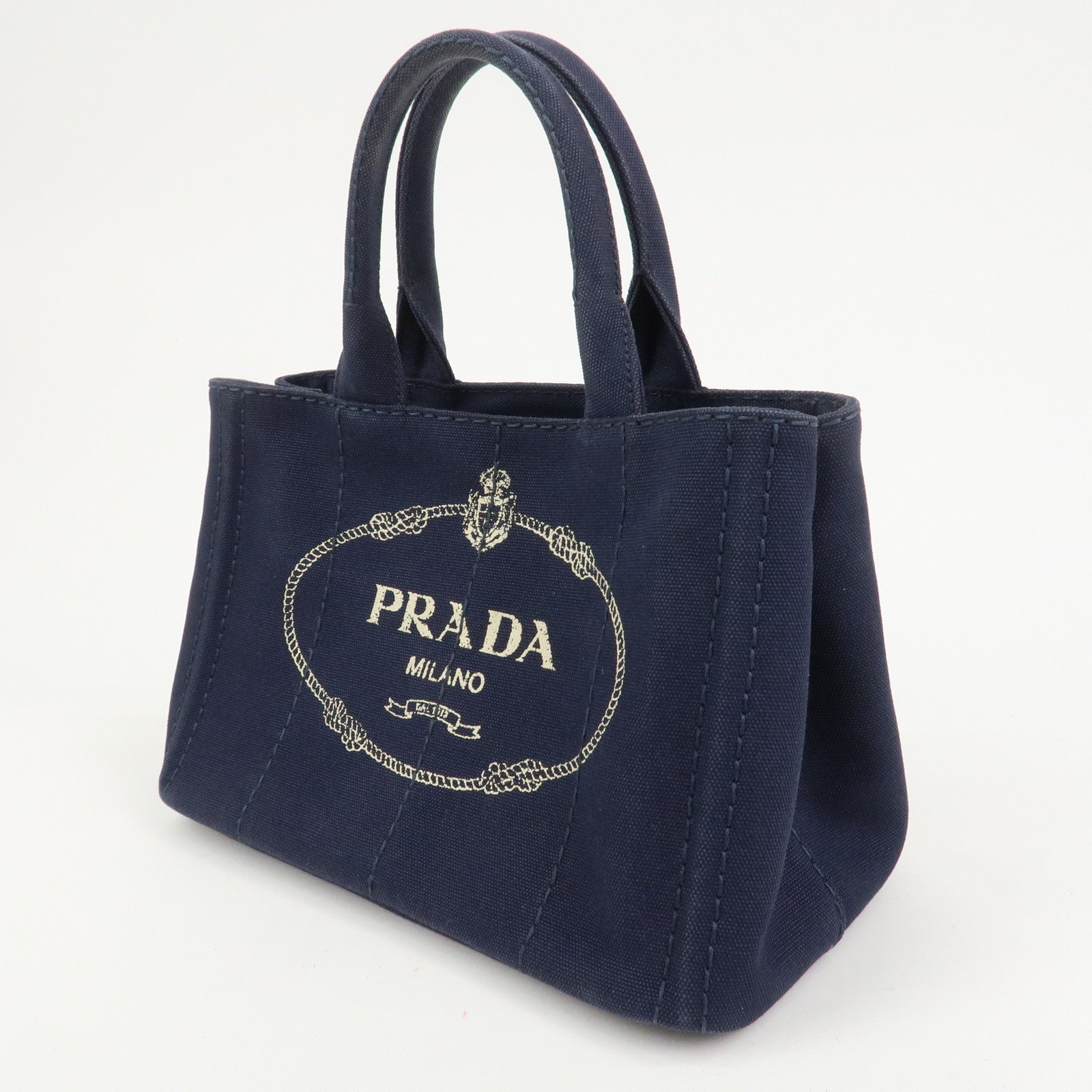 PRADA Logo Canapa Mini Canvas 2Way Bag Hand Bag Navy 1BG439