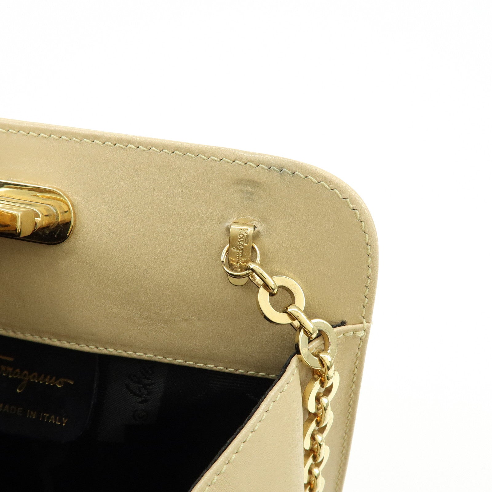 Ferragamo Gancini Leather Shoulder Bag Crossbody Bag Beige