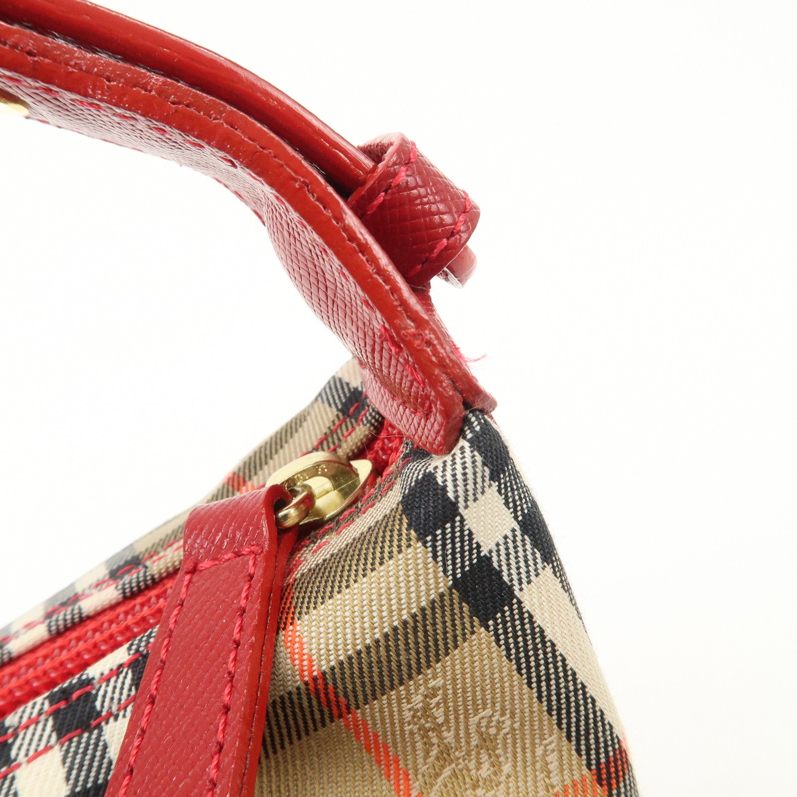 BURBERRY Canvas Leather Nova Plaid Shoulder Bag Hand Bag Beige Red