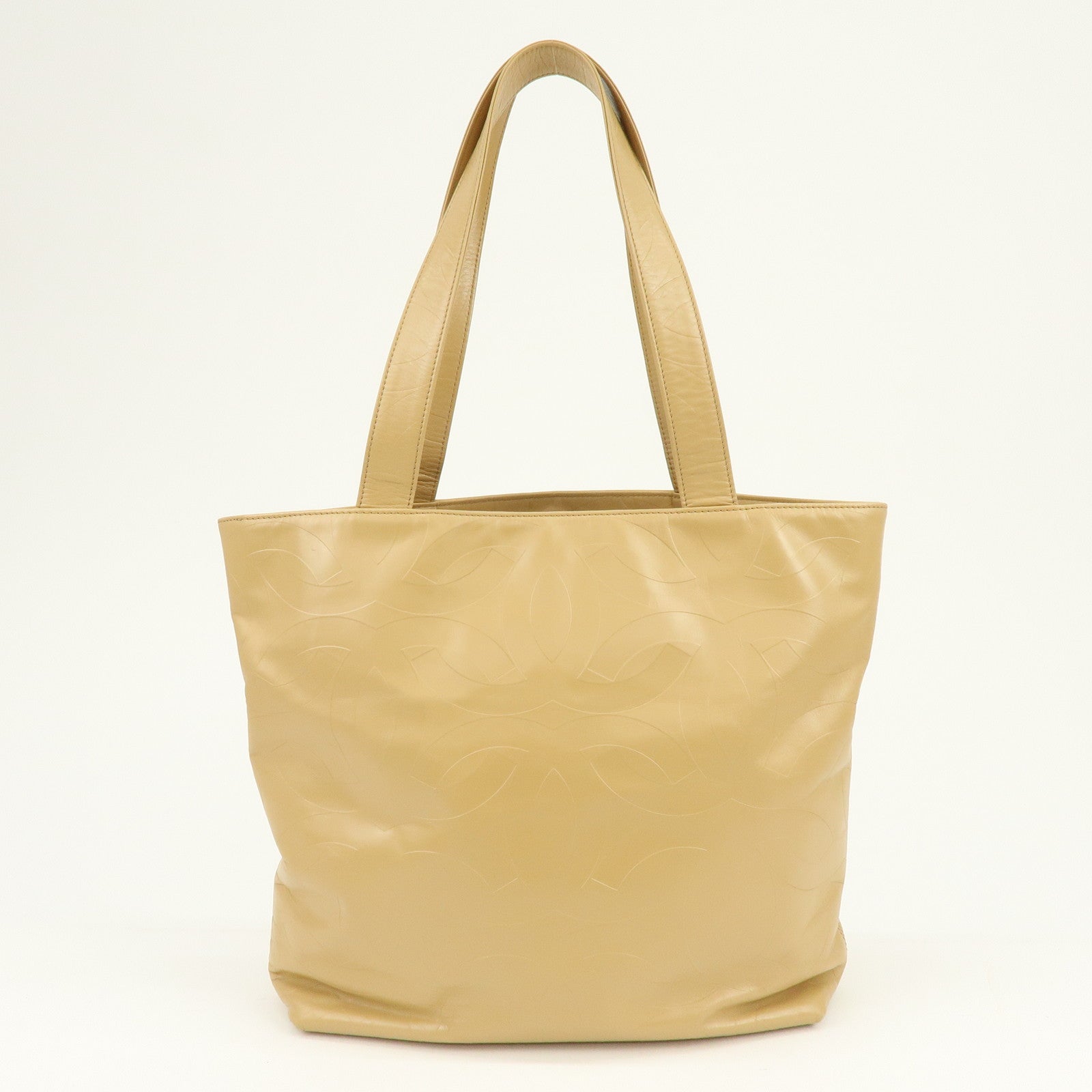 CHANEL COCO Mark Leather Tote Bag Shoulder Bag Beige
