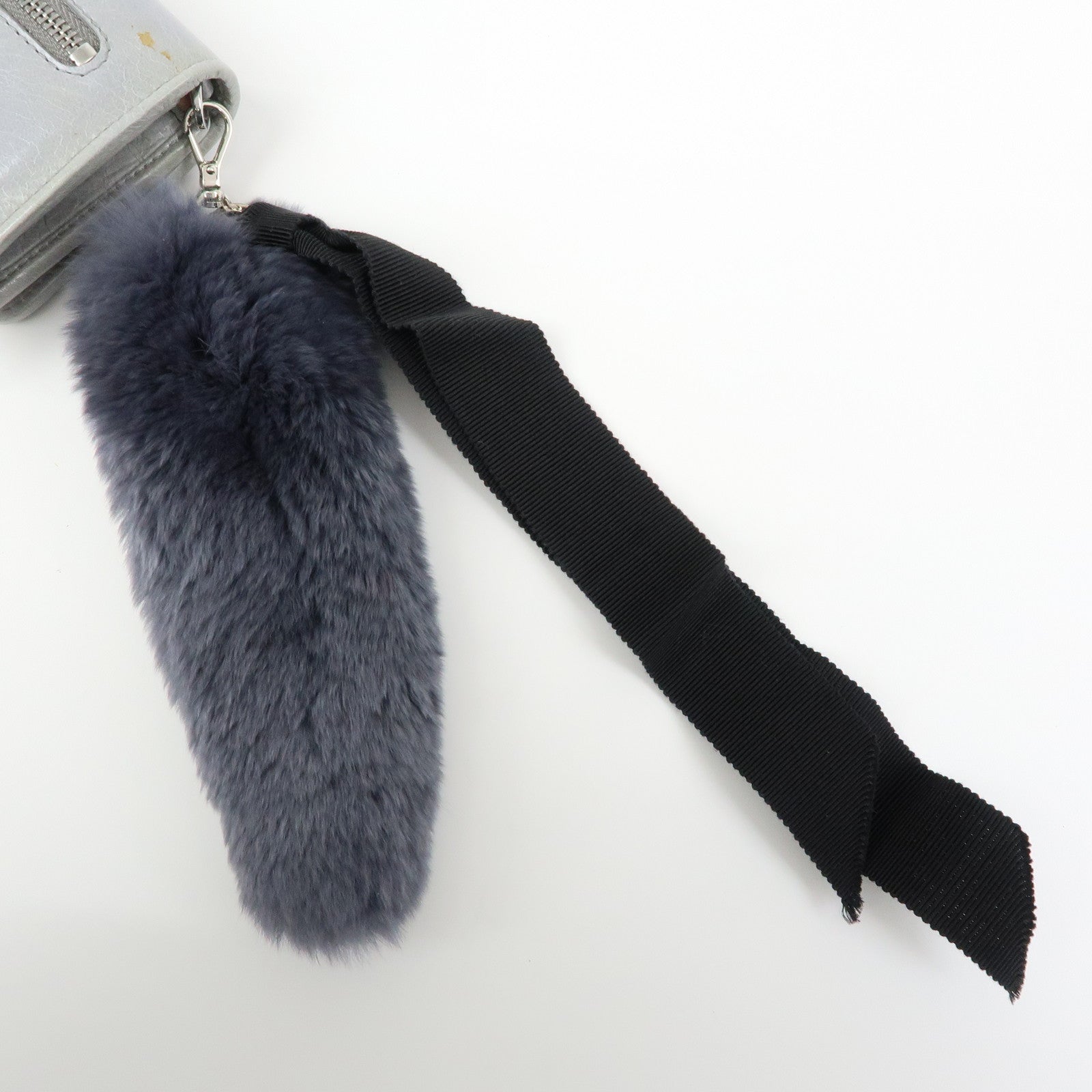 MIU MIU Vitello Shine Fur Flap Long Wallet Gray 5MH109