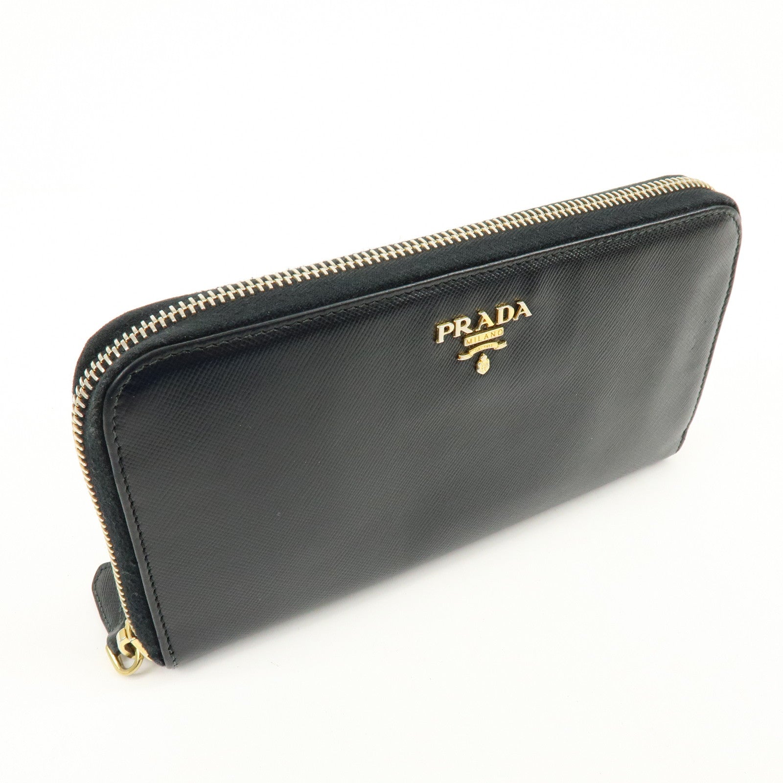 PRADA Saffiano Leather Round Zippy Long Wallet Black 1M0506
