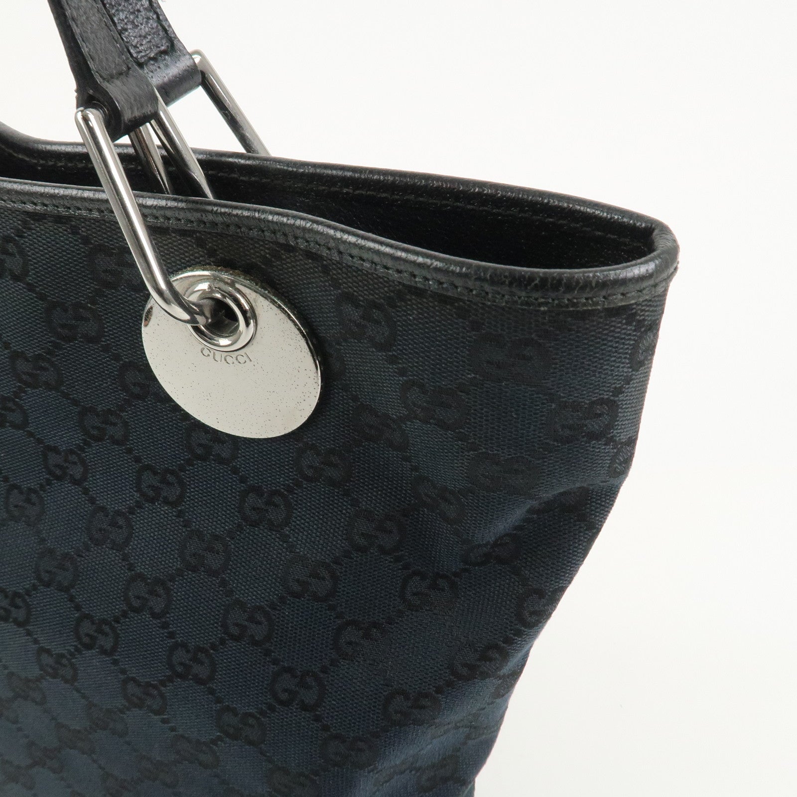 GUCCI GG Canvas Leather Tote Bag Shoulder Bag Hand Bag Black 120836