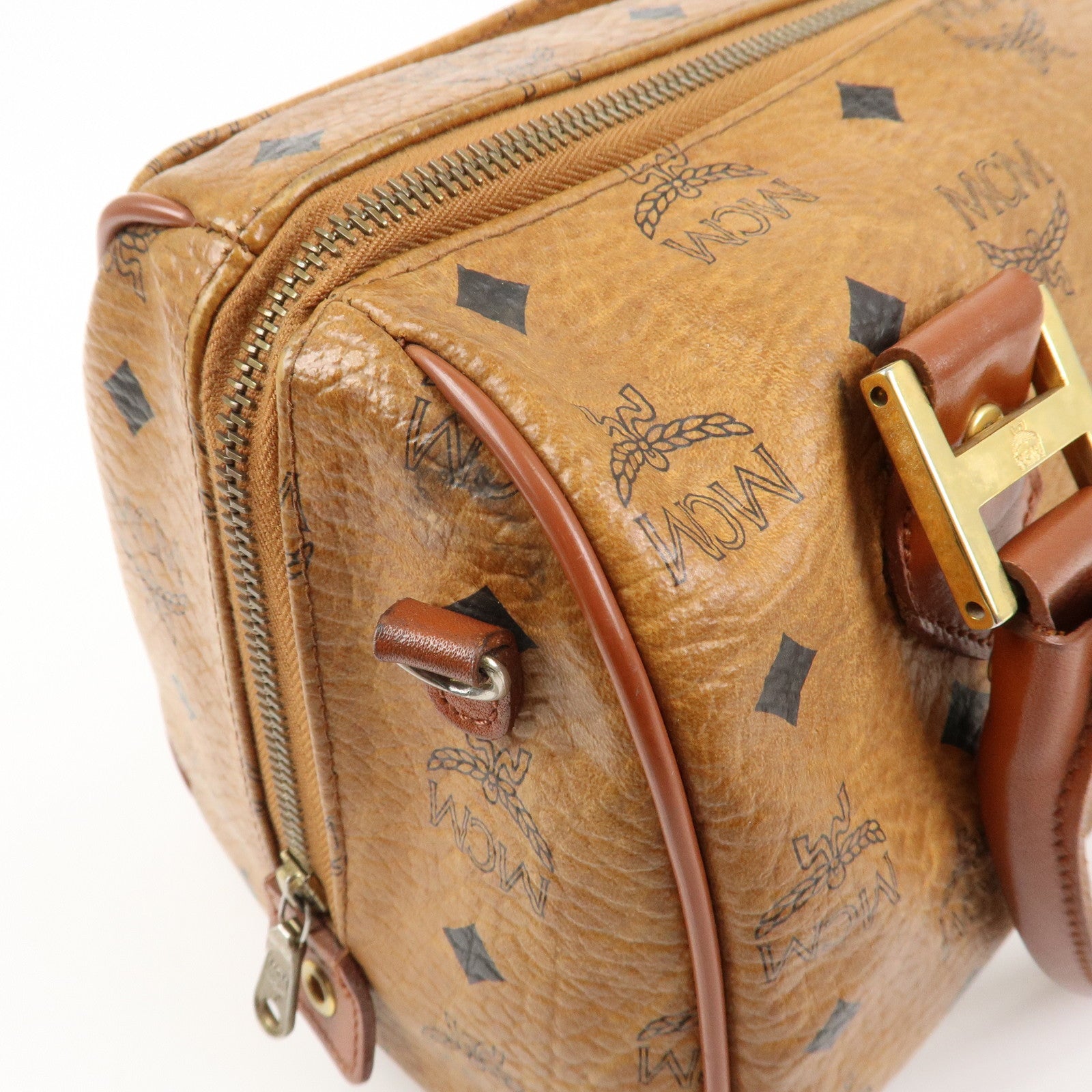 MCM Visetos Logo Leather 2WAY Bag Hand Bag Shoulder Bag Brown