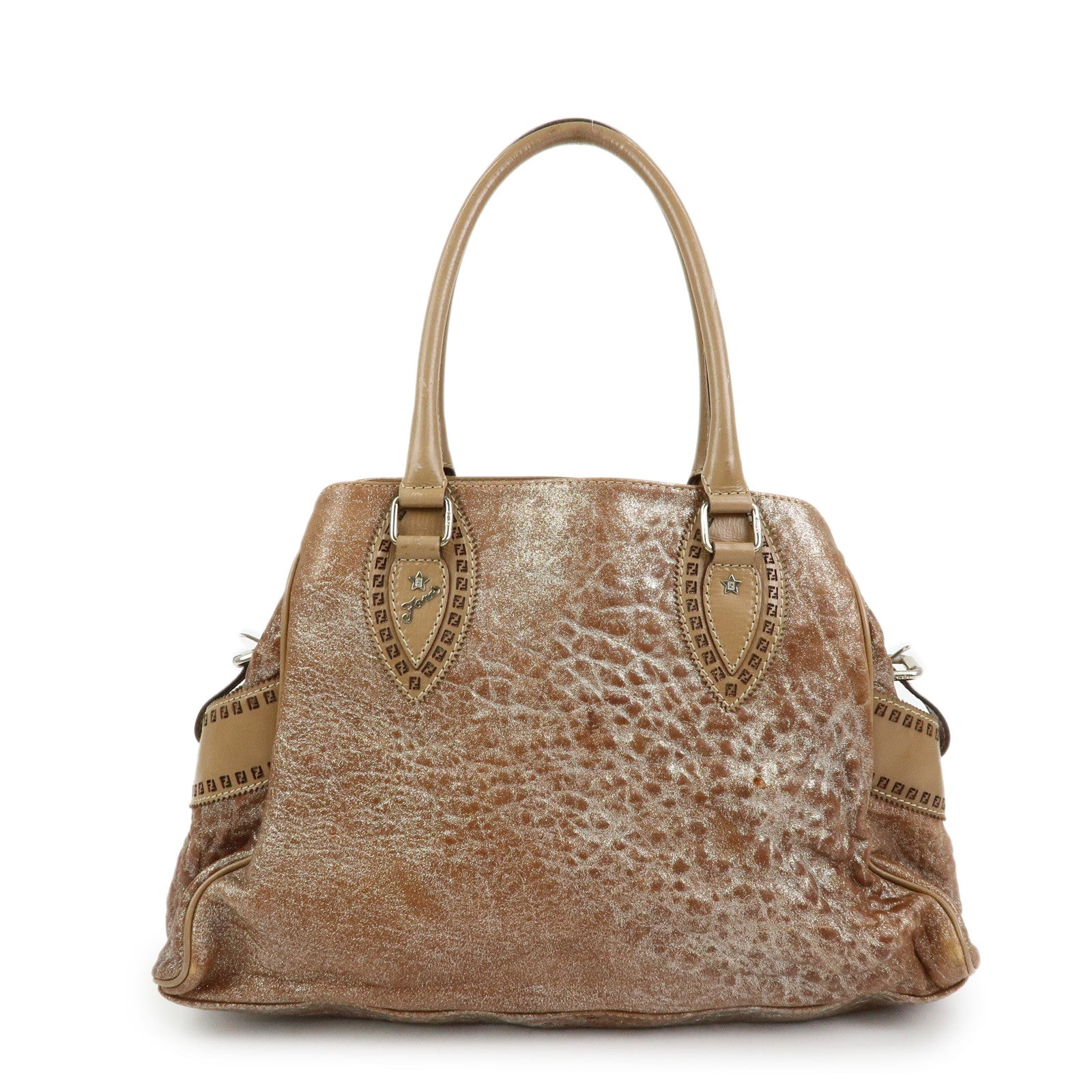 FENDI Ethnico Leather Tote Bag Shoulder Bag Camel 8BN162