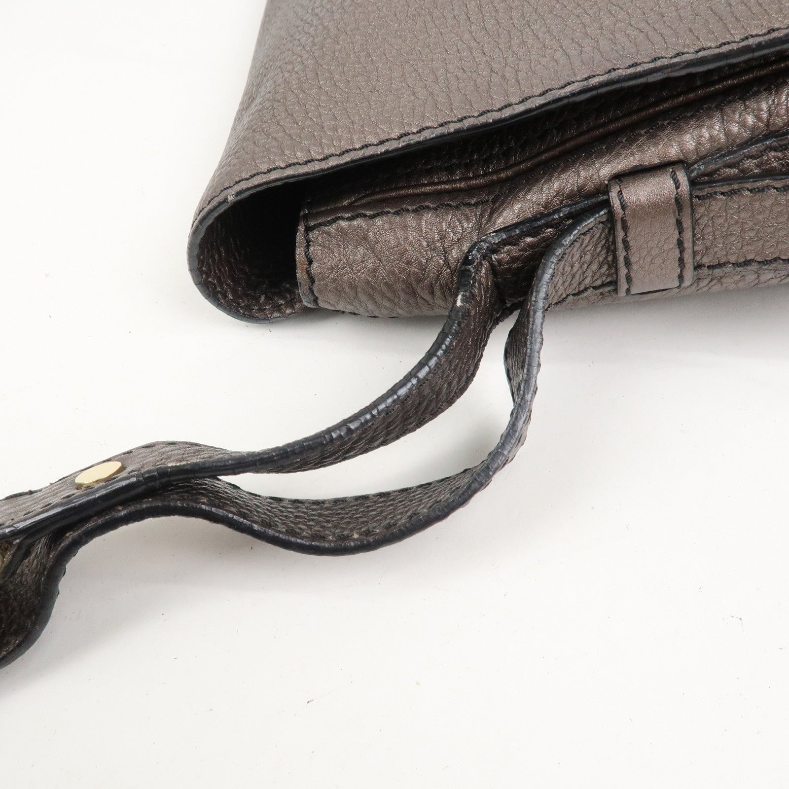 CELINE Leather Shoulder Bag Crossbody Bag Gray Gold HDW