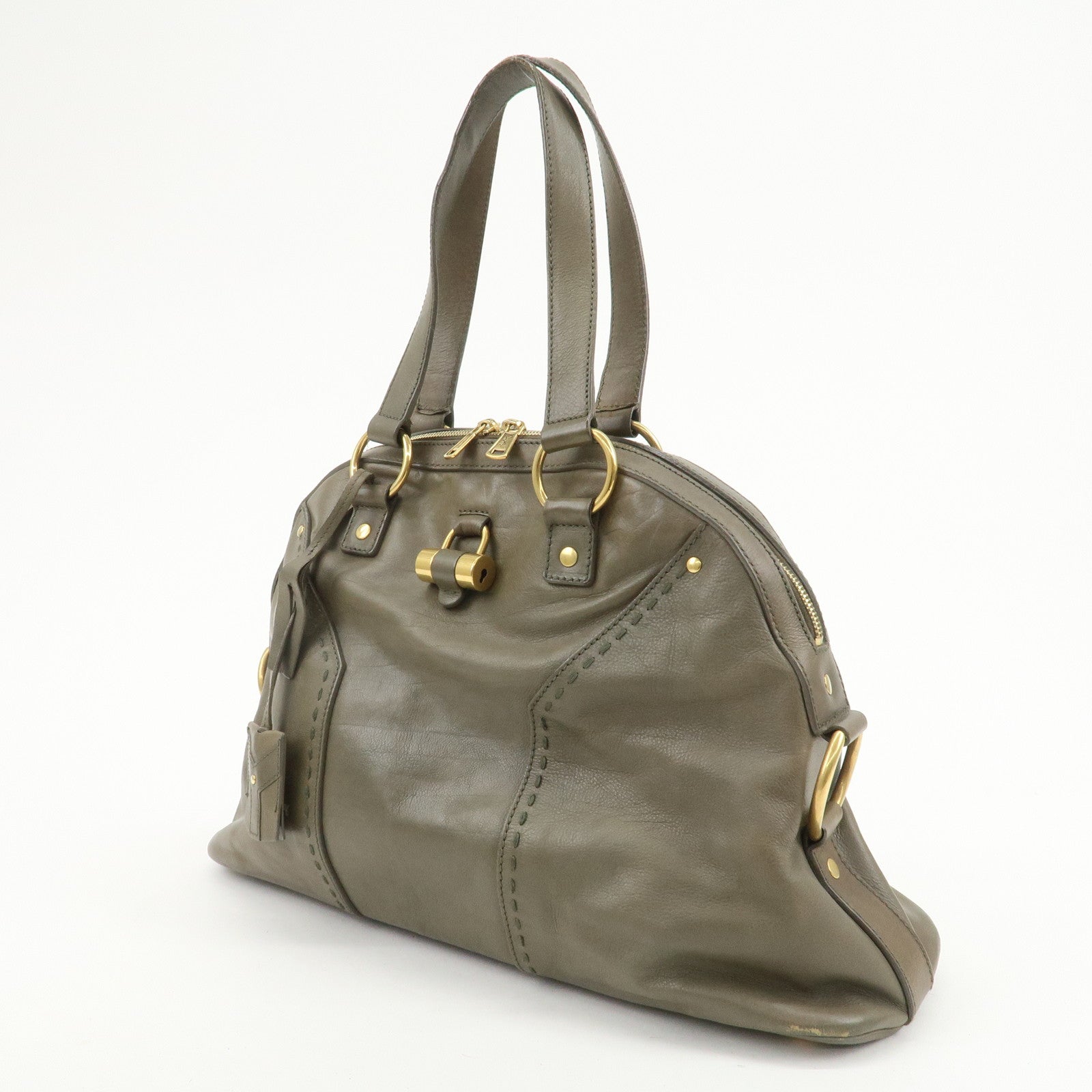 SAINT LAURENT PARIS Muse Leather Shoulder Bag Khaki 156464