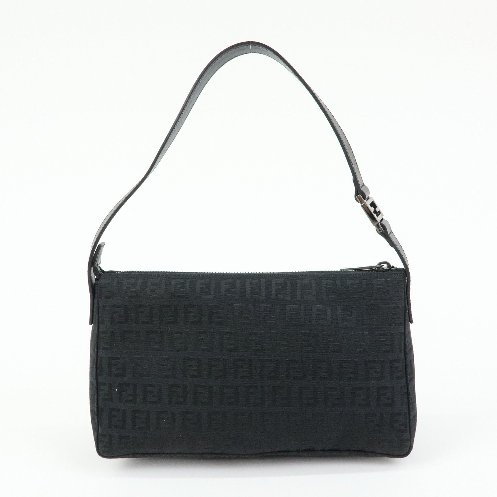 FENDI Zucchino Canvas Leather Shoulder Bag Hand Bag Black 8BR444