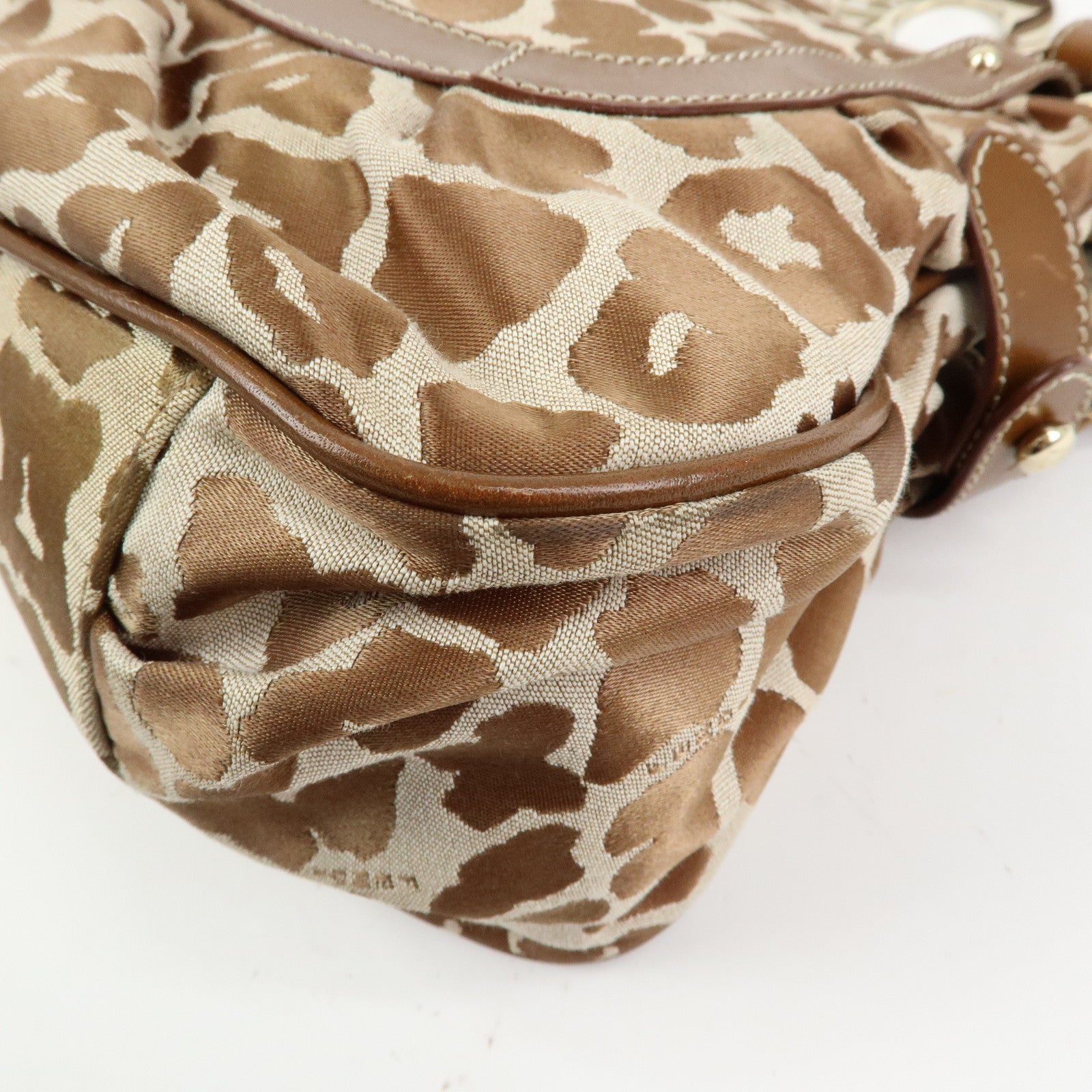 FENDI Canvas Leather Tote Bag Hand Bag Animal Print Brown 8BR628