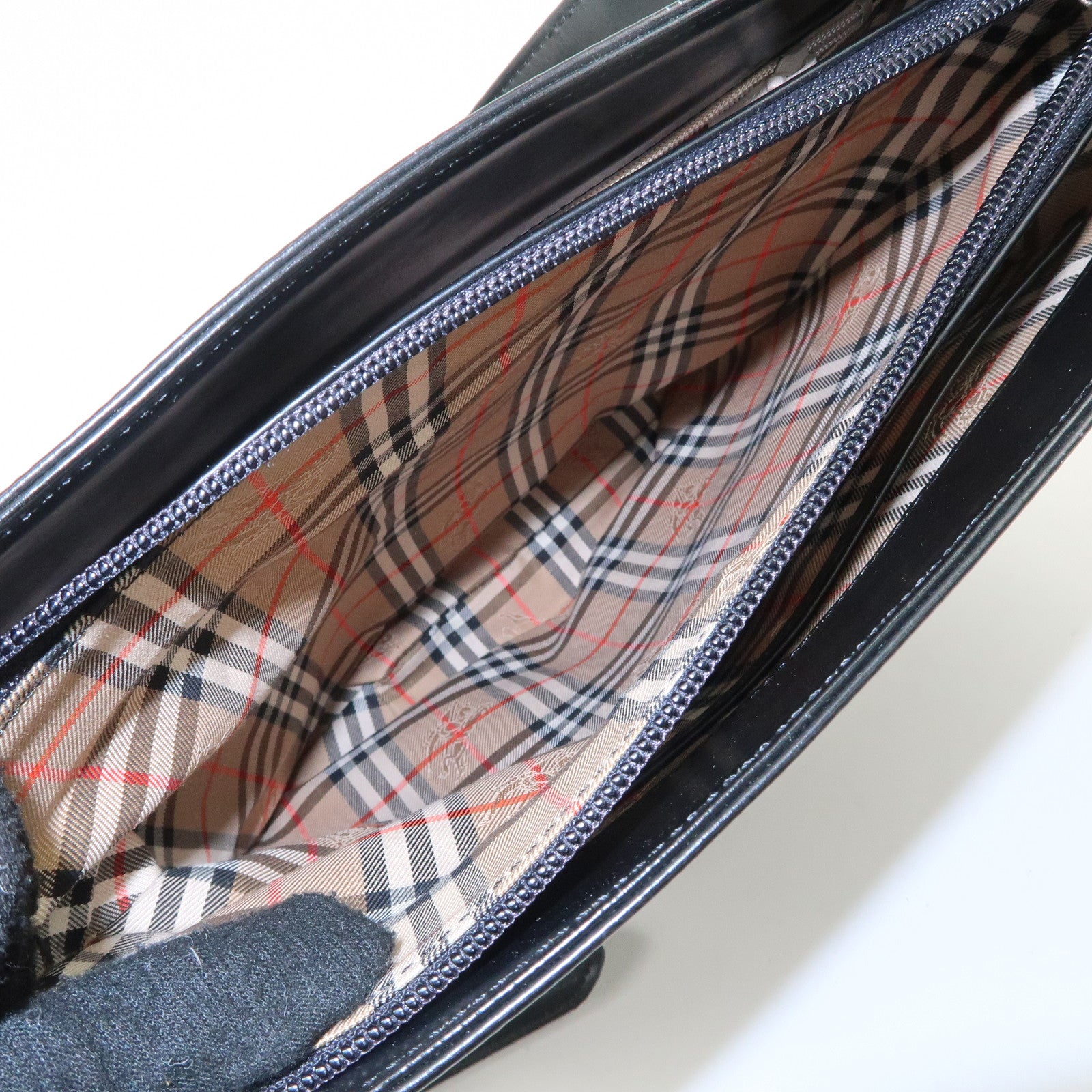 BURBERRY Burberrys Leather Shoulder Bag Black Silver Hardware Used
