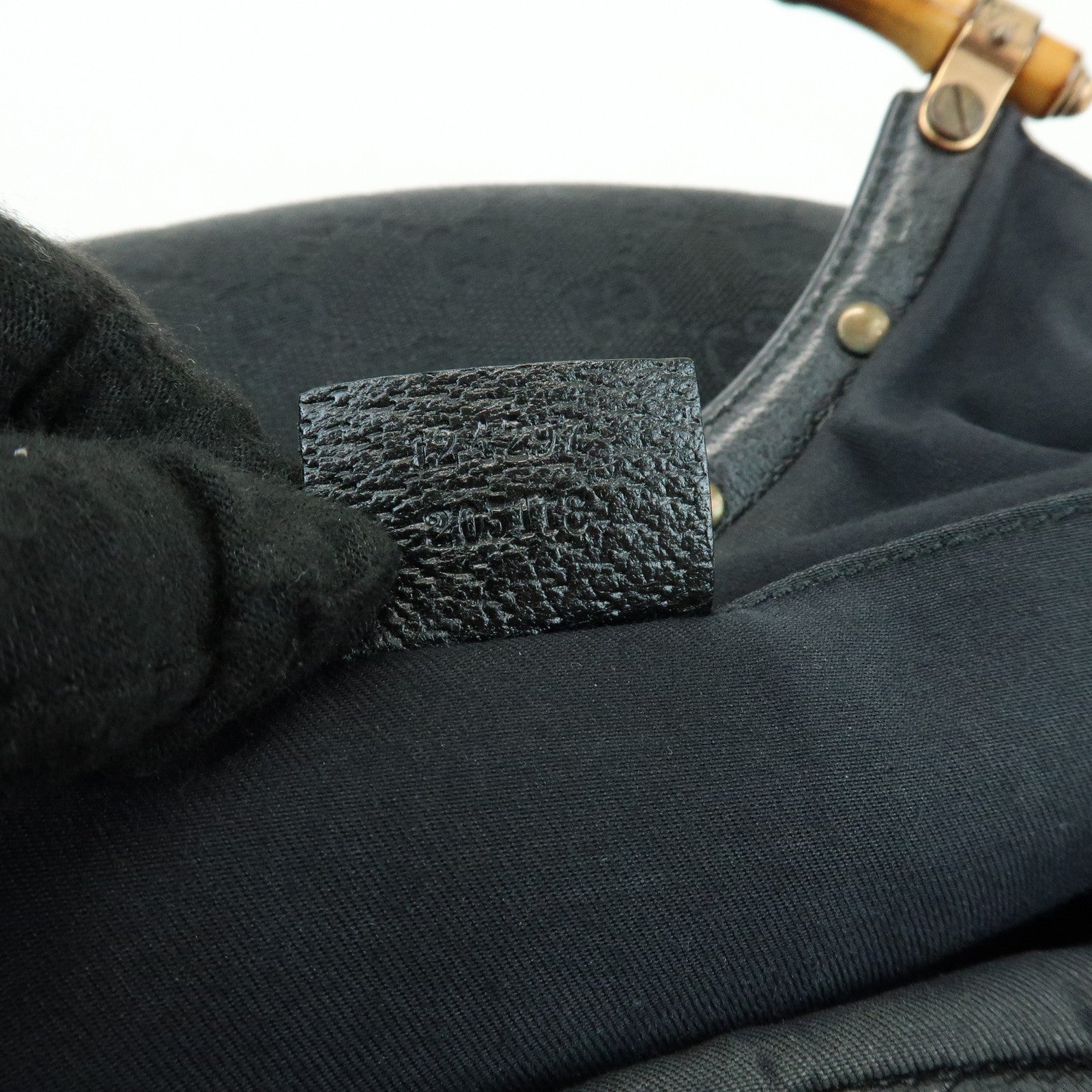 GUCCI Bamboo GG Canvas Leather Hand Bag Shoulder Bag Black 124297