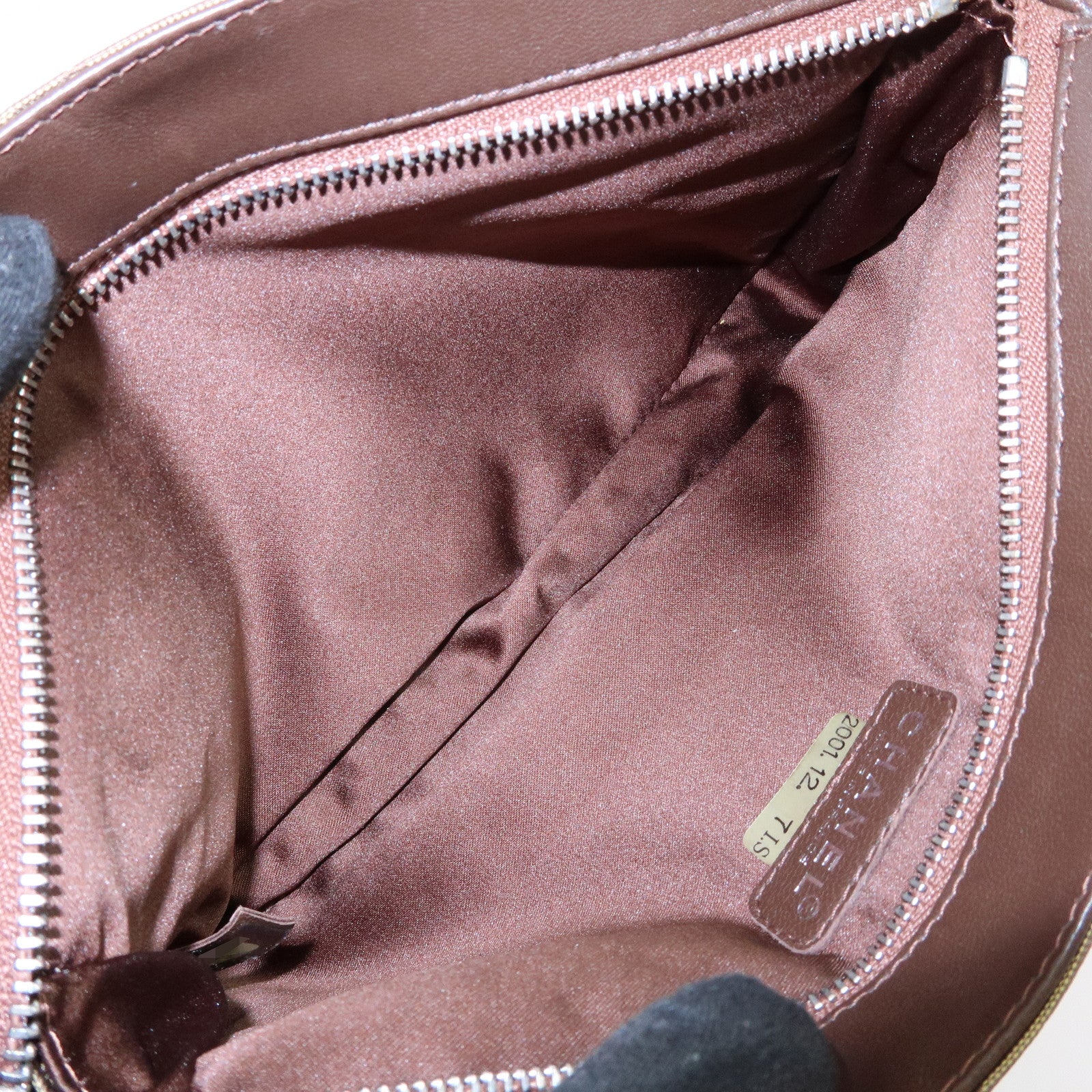 CHANEL New Travel Line Nylon Jacquard Leather Cosmetic Pouch Khaki