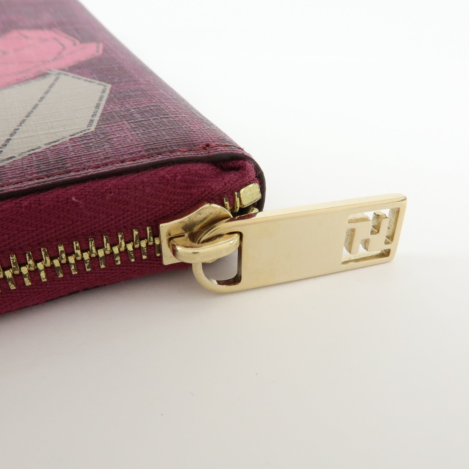 FENDI Zucca PVC Long Wallet Rose Ladybug Motif Purple 8M0024