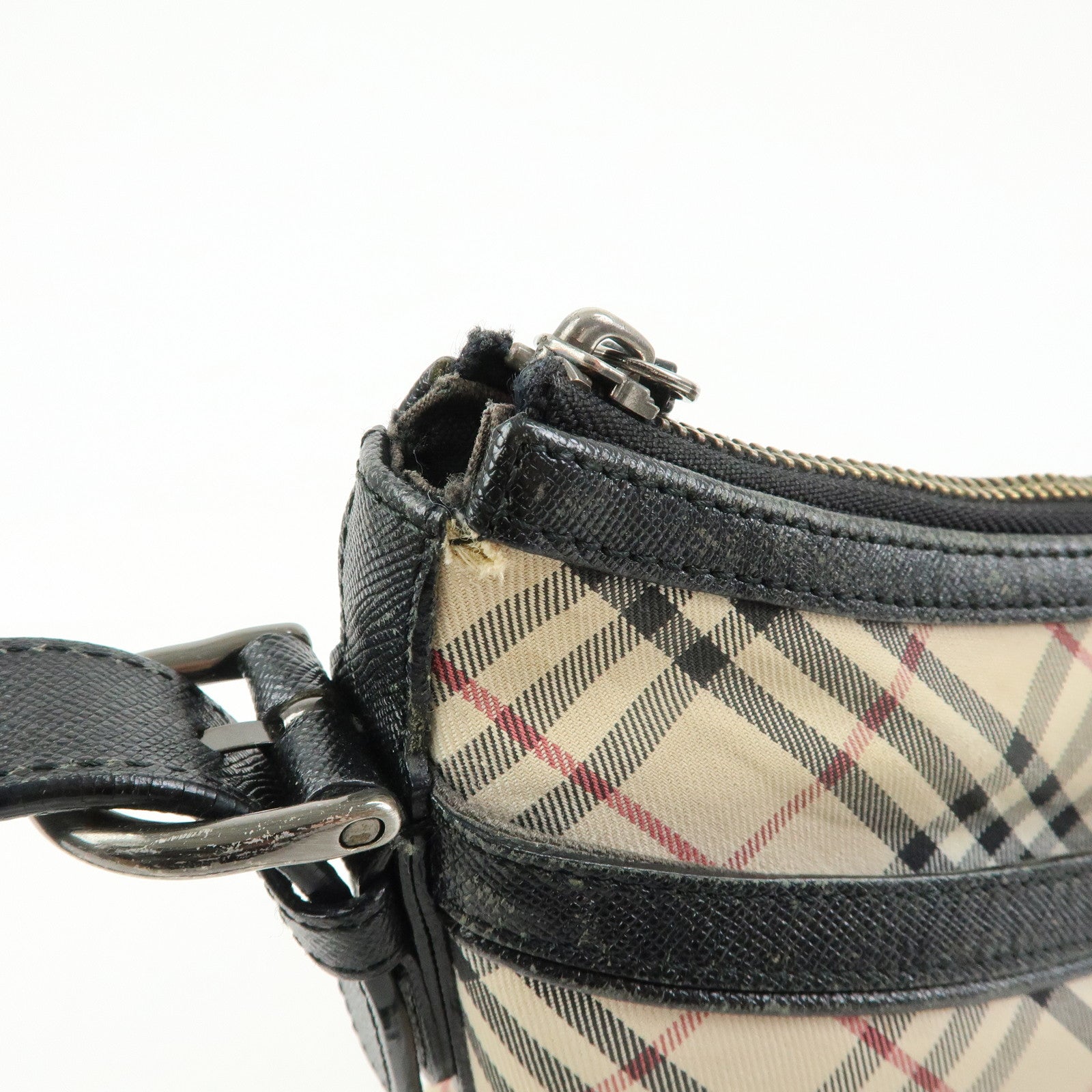 BURBERRY Nova Plaid Canvas Leather Shoulder Bag Beige Black