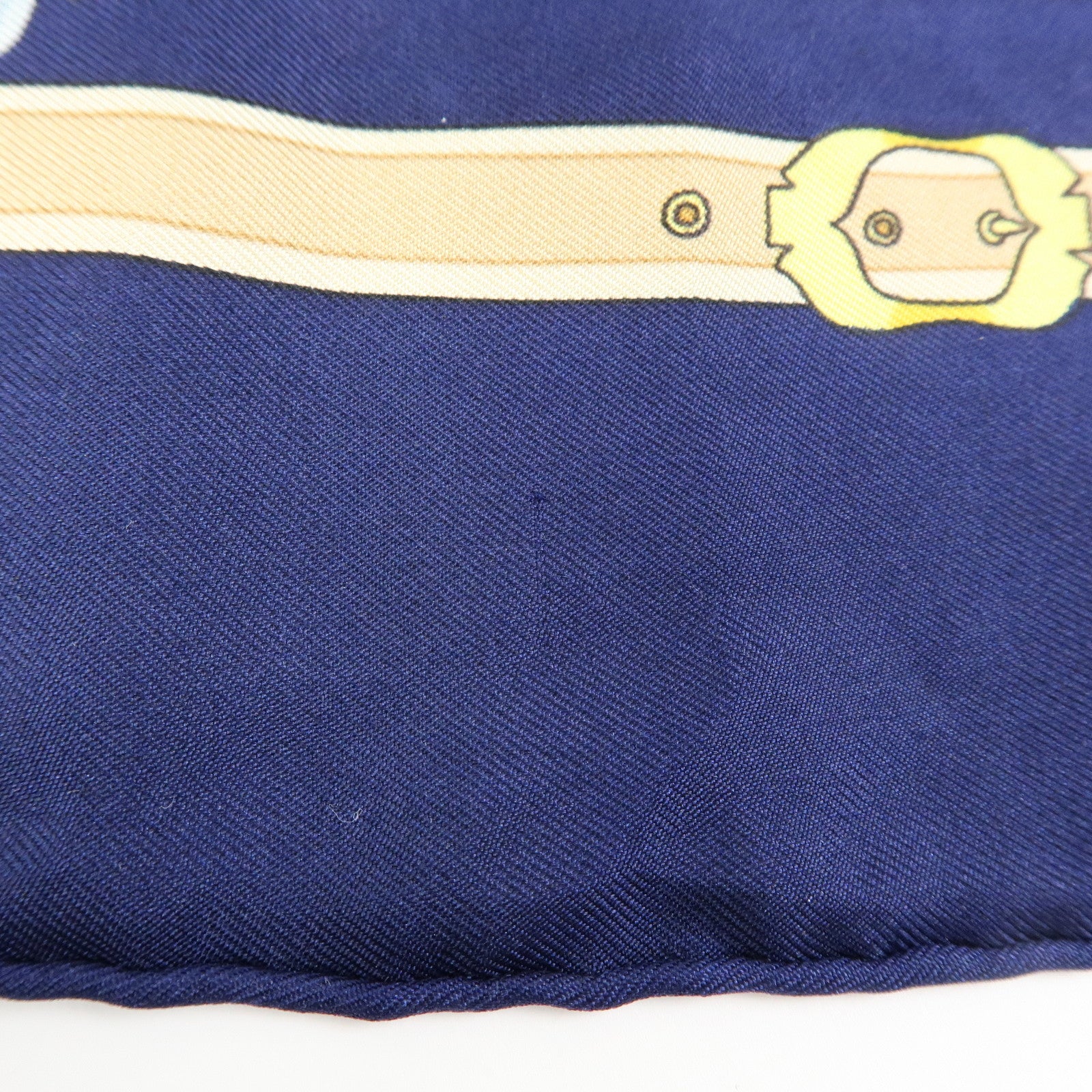 HERMES Carre 90 Silk 100% Scarf LES MUSEROLLES Navy Yellow