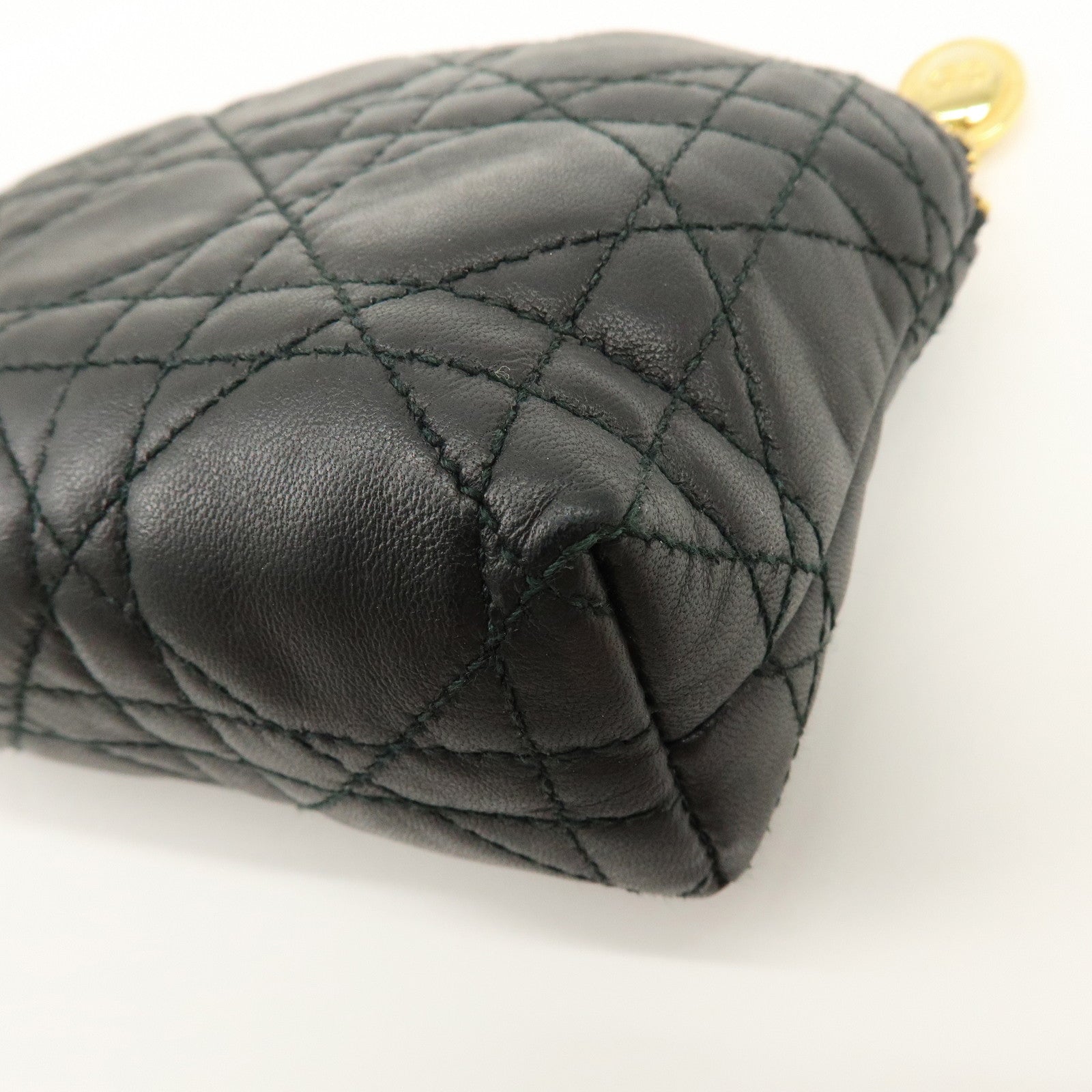 Christian Dior Cannage Lamb Skin Pouch Cosmetic Pouch Black