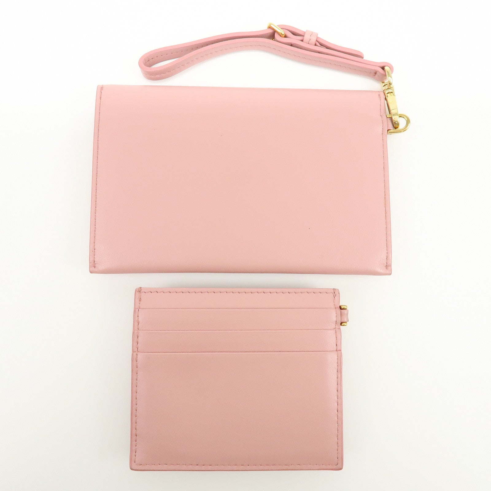 MIU MIU Madras Leather Rhinestone Card Case Heart Love letter Pink