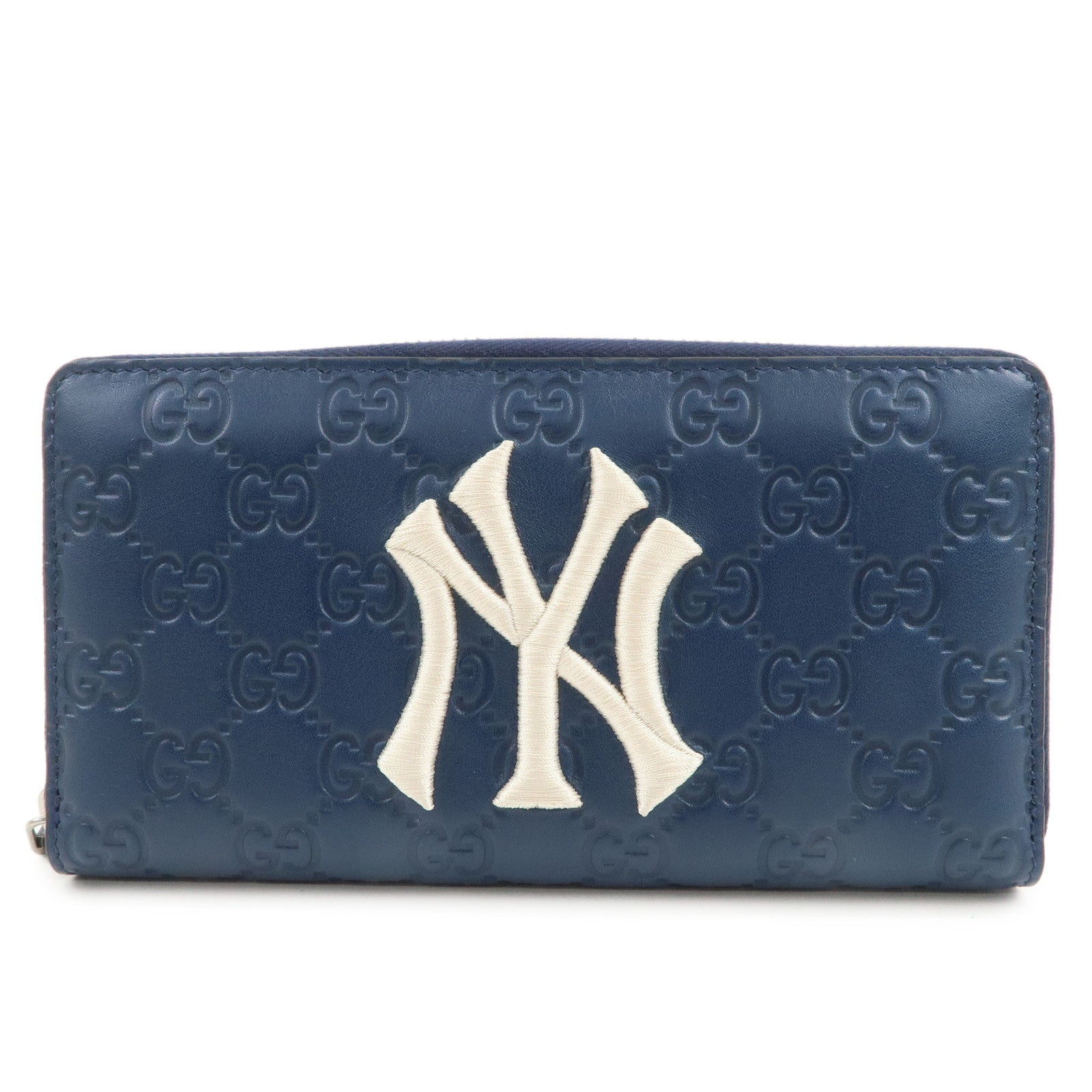 GUCCI Guccissima Leather Round Zippy Long Wallet NY Yankees 547791