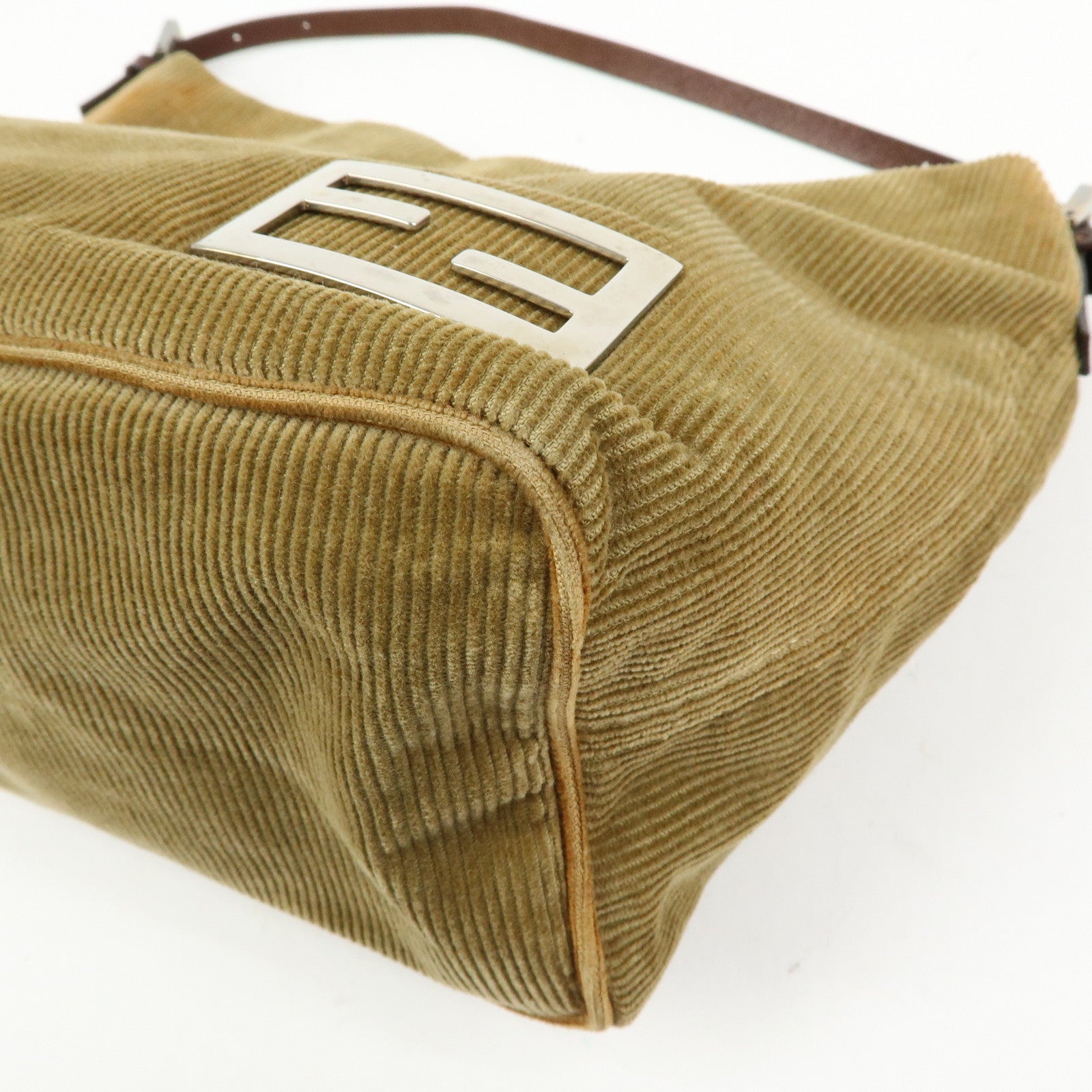 FENDI Corduroy Leather Mini Hand Bag Light Brown 26637