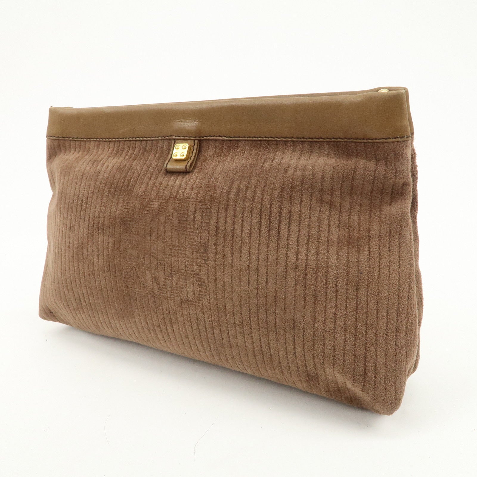 LOEWE Anagram Logo Suede Leather Clutch Bag Pouch Brown