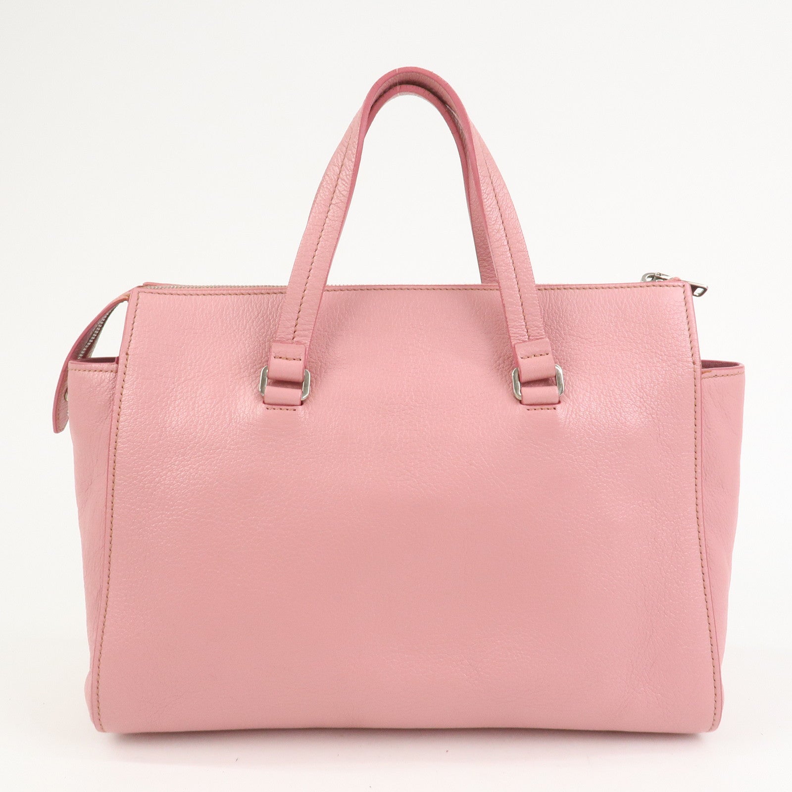 MIU MIU Logo Madras Leather Hand Bag Tote Bag Pink