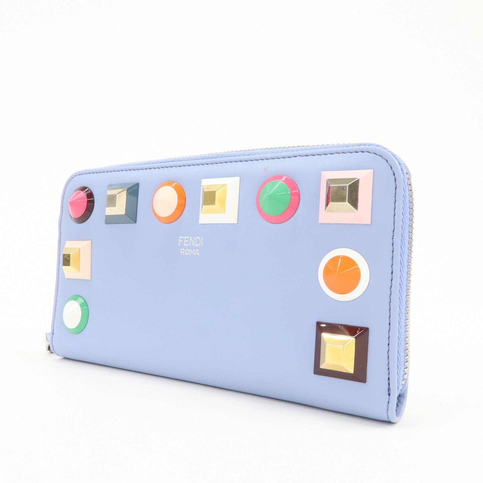 FENDI Plexiglass Studs Round Zippy Long Wallet Light Blue 8M0299