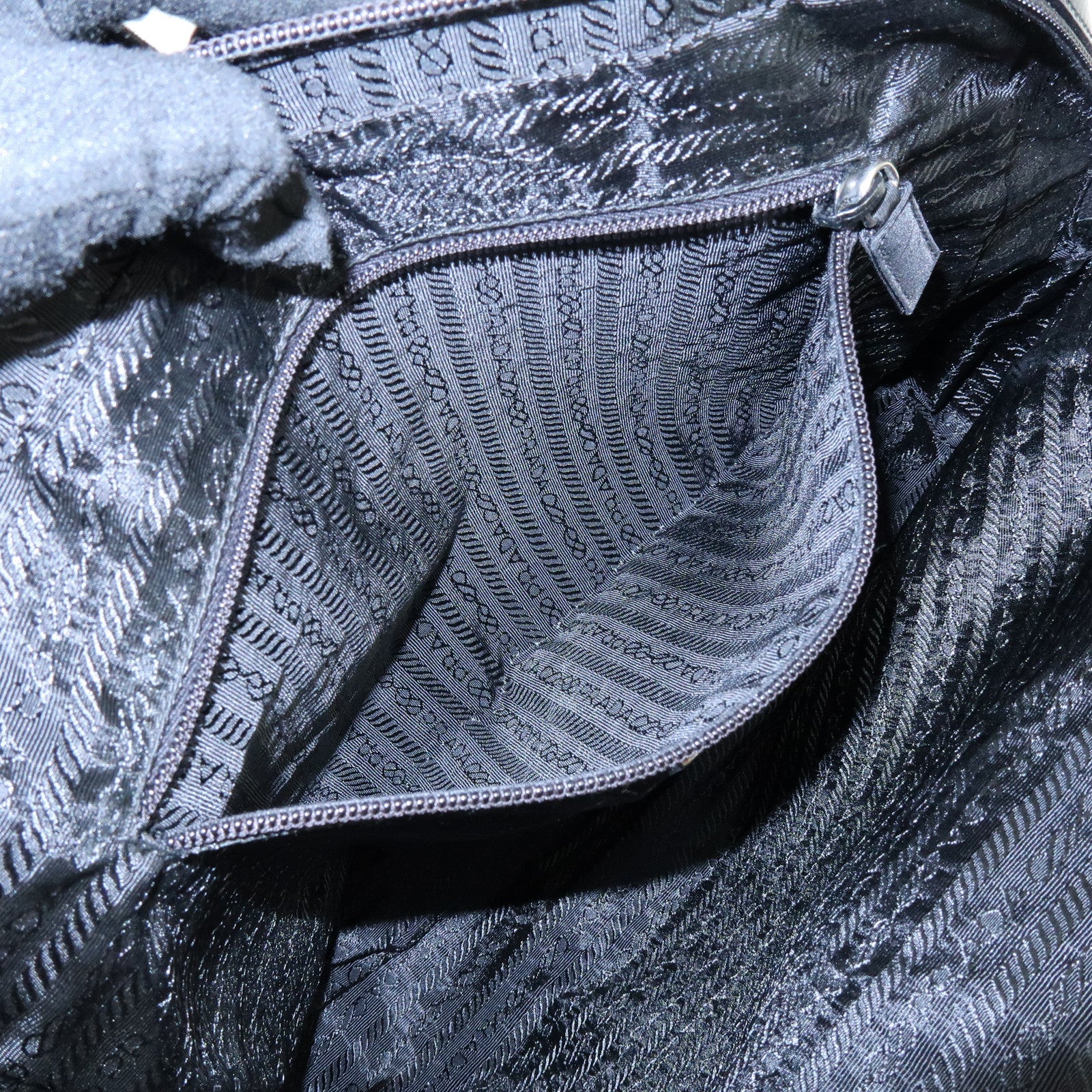 PRADA Triangle Logo Nylon Leather Shoulder Bag Tote Bag Black